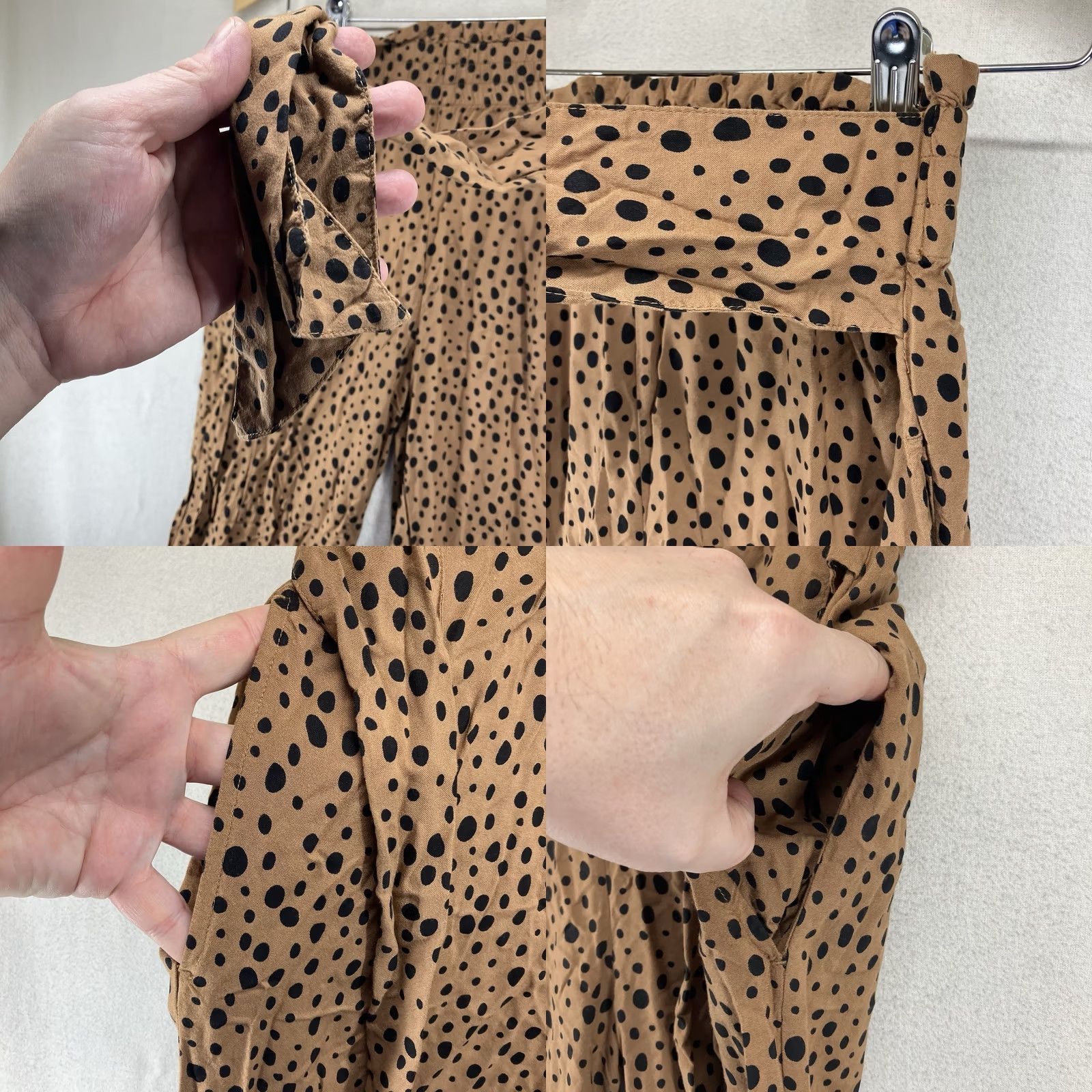 Abercrombie & Fitch Abercrombie & Fitch Women's Pants Wide-Leg High Waist Belted Chiffon Viscose Leopard Dots XS Brown Polka Dot 90s Bohemian City Festival Casual Size 26" / US 2 / IT 38 - 8 Thumbnail