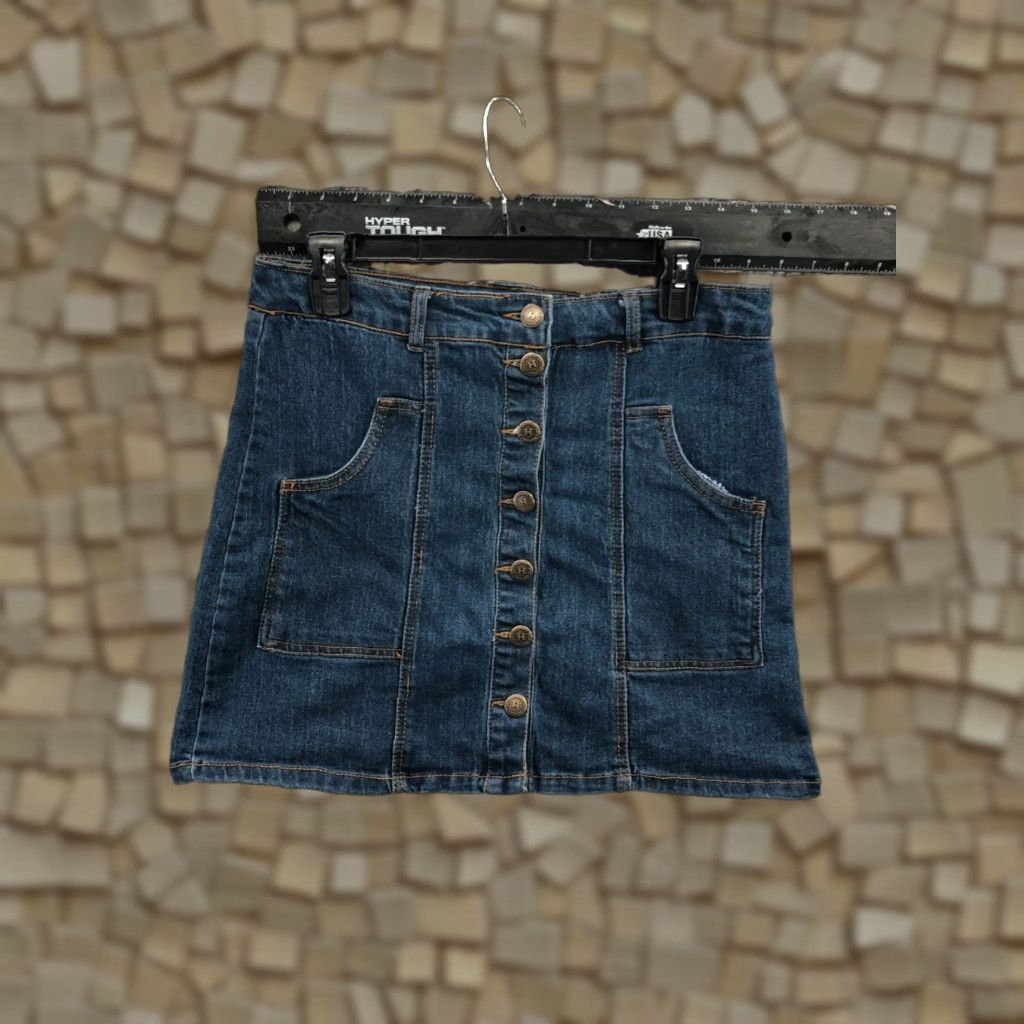 Vintage Highway Jeans Skirt A-Line Midi Womens L Blue Denim Slit Pockets Stretch Machine Washable Regular Size 36" / US 14 / IT 50 - 1 Thumbnail