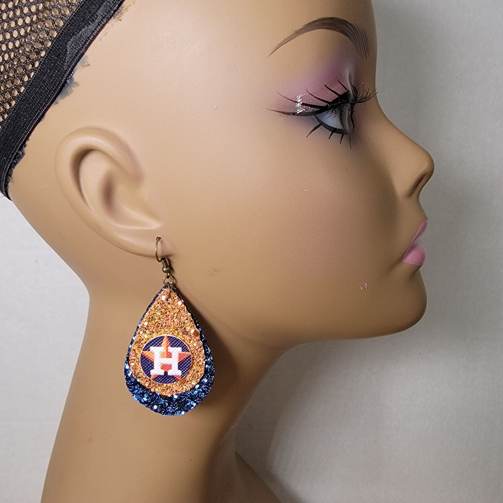 Other Houston Astros Orange - Blue Tear Drop Glitter Hook Earrings Size ONE SIZE - 5 Thumbnail