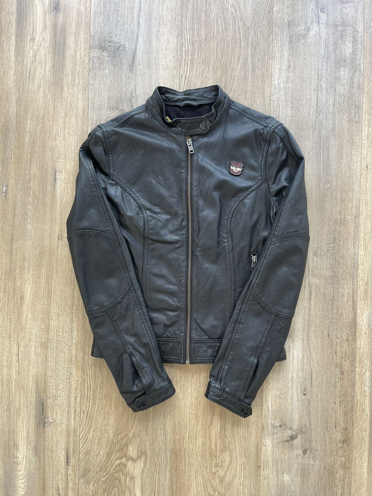 Superdry Vintage Superdry "Super" Leather Racer Jacket - Black - XS Size XS / US 0-2 / IT 36-38 - 1 Thumbnail