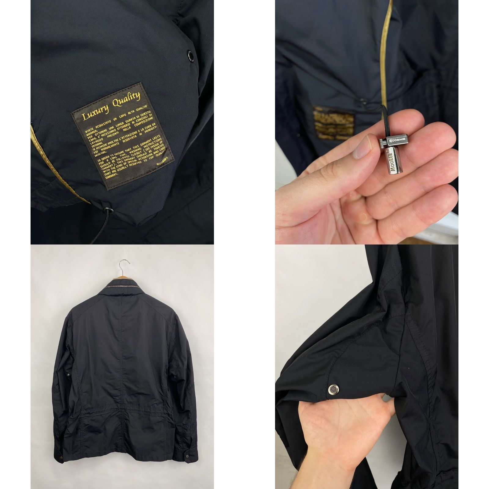 MooRER MOORER Nylon Jacket Retro Dark Blue L Mens Jacket - Size L - Vintage Style Retro Nylon Coat with Hood, Dark Blue, Defect on Buttons Size US L / EU 52-54 / 3 - 9 Thumbnail