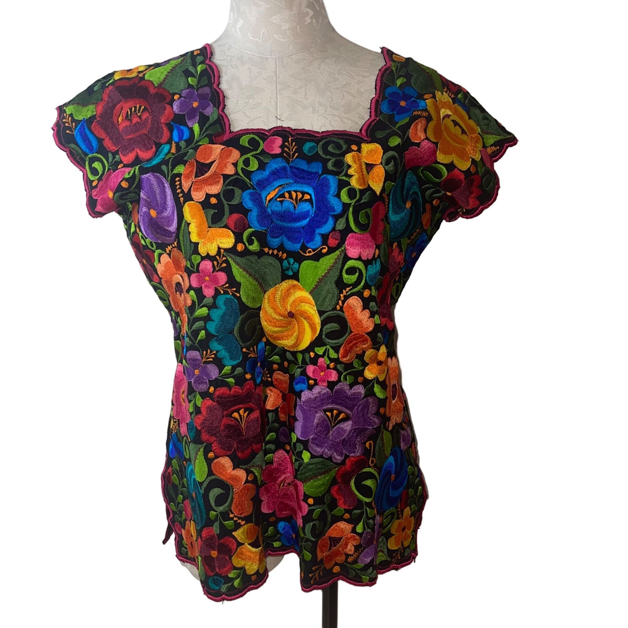 image of Mexican Huipil Womens Blouse Size 40 Multicolor Floral