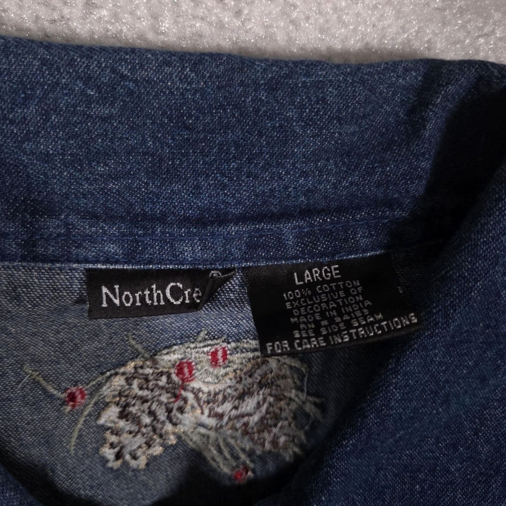 Denime VINTAGE NorthCrest Jacket Womens Large Blue Denim Fair Isle Pinecone Embroidered Holiday Size L / US 10 / IT 46 - 5 Thumbnail
