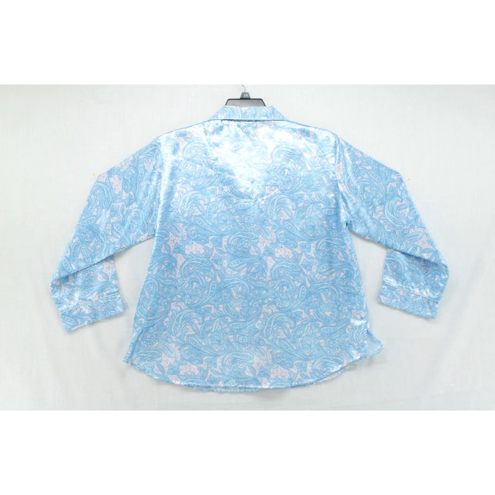 Vintage Miss Elaine Pajama Adult Medium Blue Paisley Satin Flannel Long Sleeve Womens Size M / US 6-8 / IT 42-44 - 3 Thumbnail