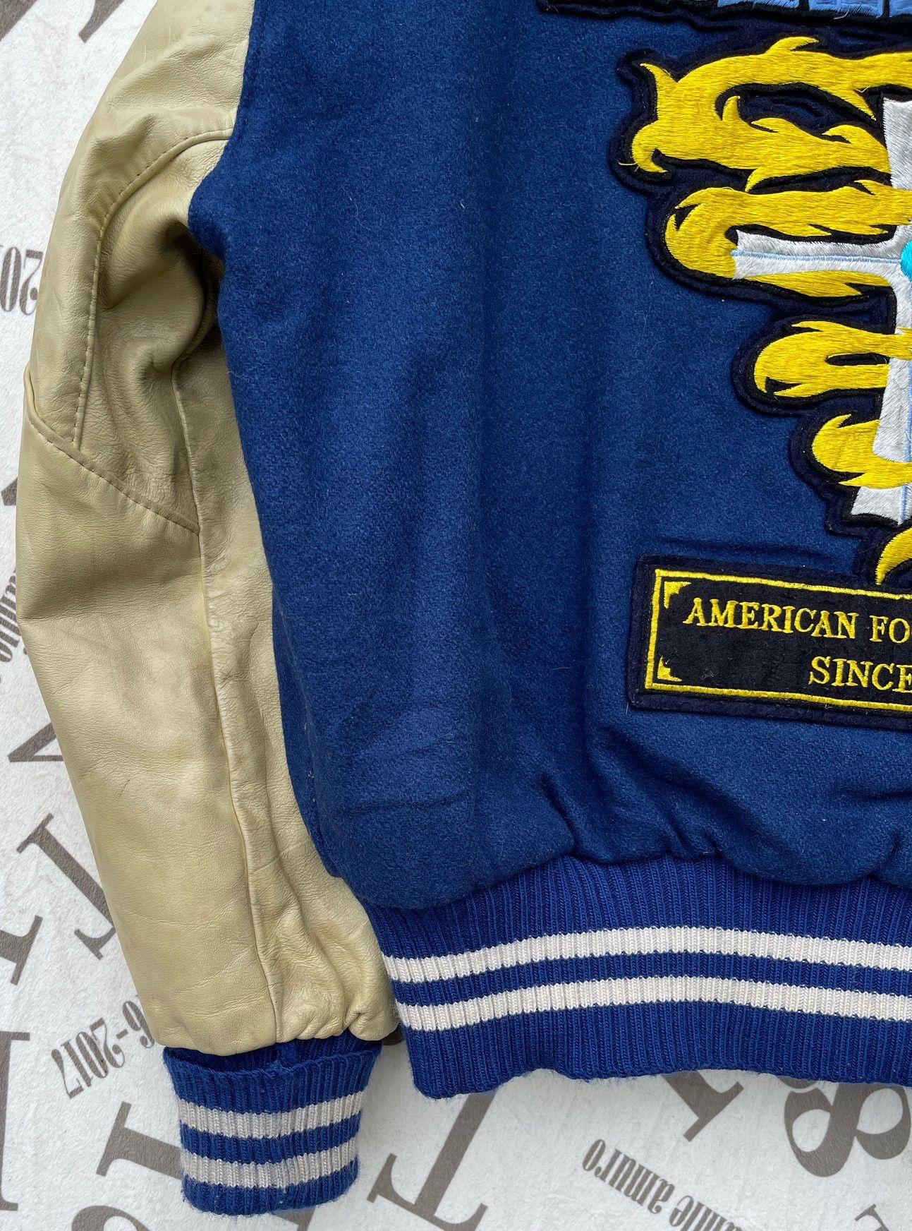 Delong 🔥Vintage 90's Delong USA Hurricanes Leather Sleeve Varsity Size US L / EU 52-54 / 3 - 18 Thumbnail