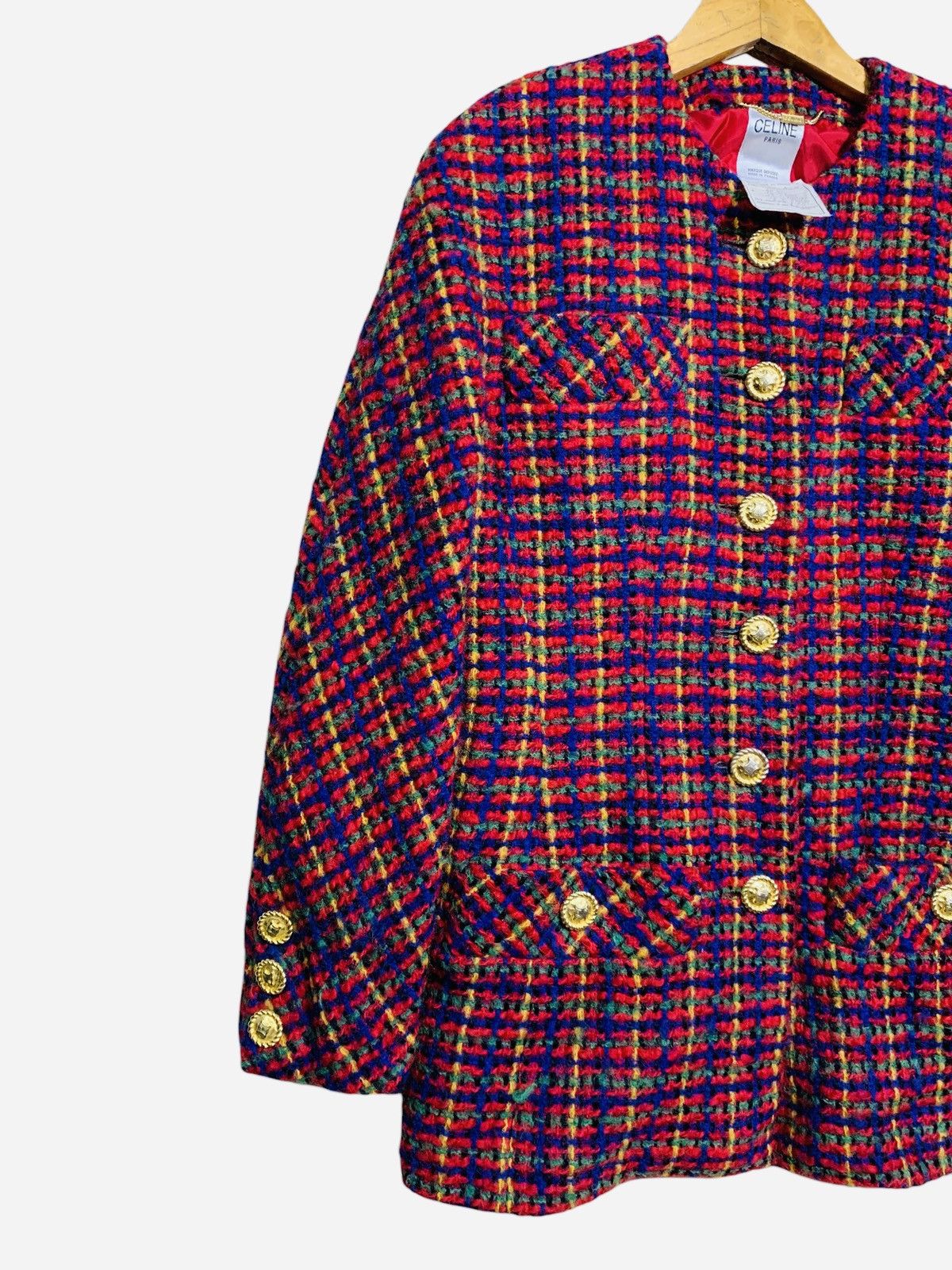 Celine × Vintage 🔥VTG 80S CELINE TWEED JACKETS GOLD BUTTON 4 POCKETS Size M / US 6-8 / IT 42-44 - 2 Thumbnail