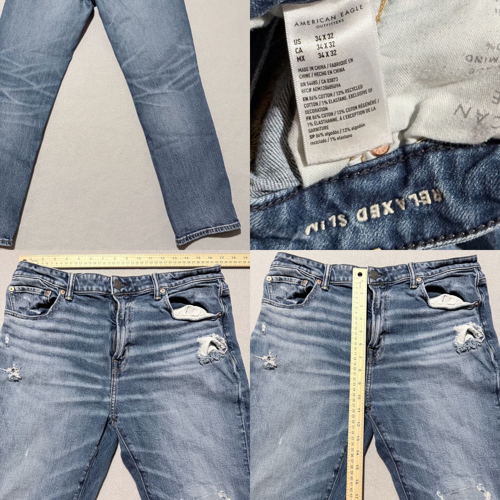 American Eagle Outfitters American Eagle Jeans Men's Blue Denim Stretch Distressed Relaxed Slim - 34x32 Jeans Size US 34 / EU 50 - 8 Thumbnail