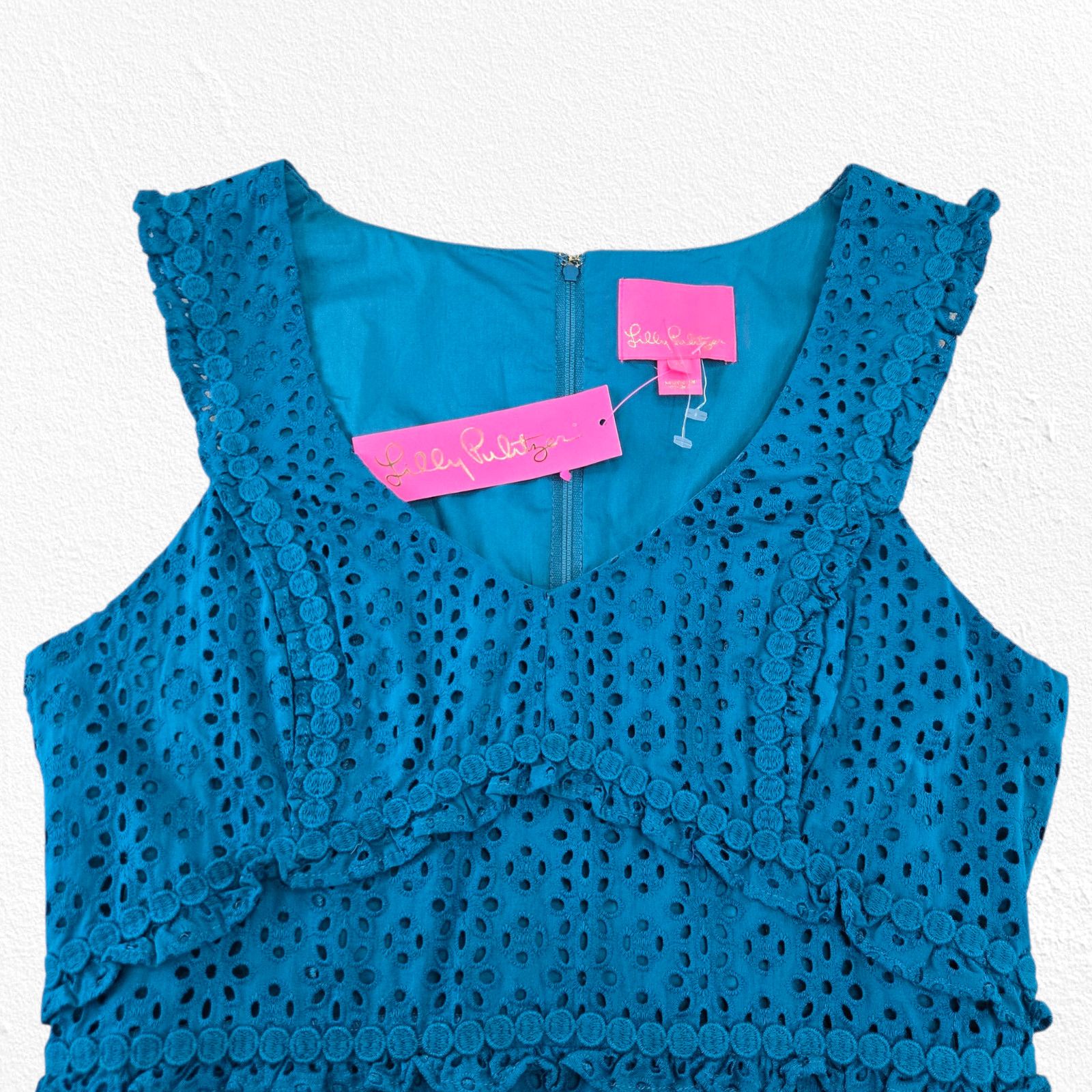 Lilly Pulitzer Lilly Pulitzer Teal Kaylee Eyelet Sleeveless Dress Size 10 Size L / US 10 / IT 46 - 3 Thumbnail