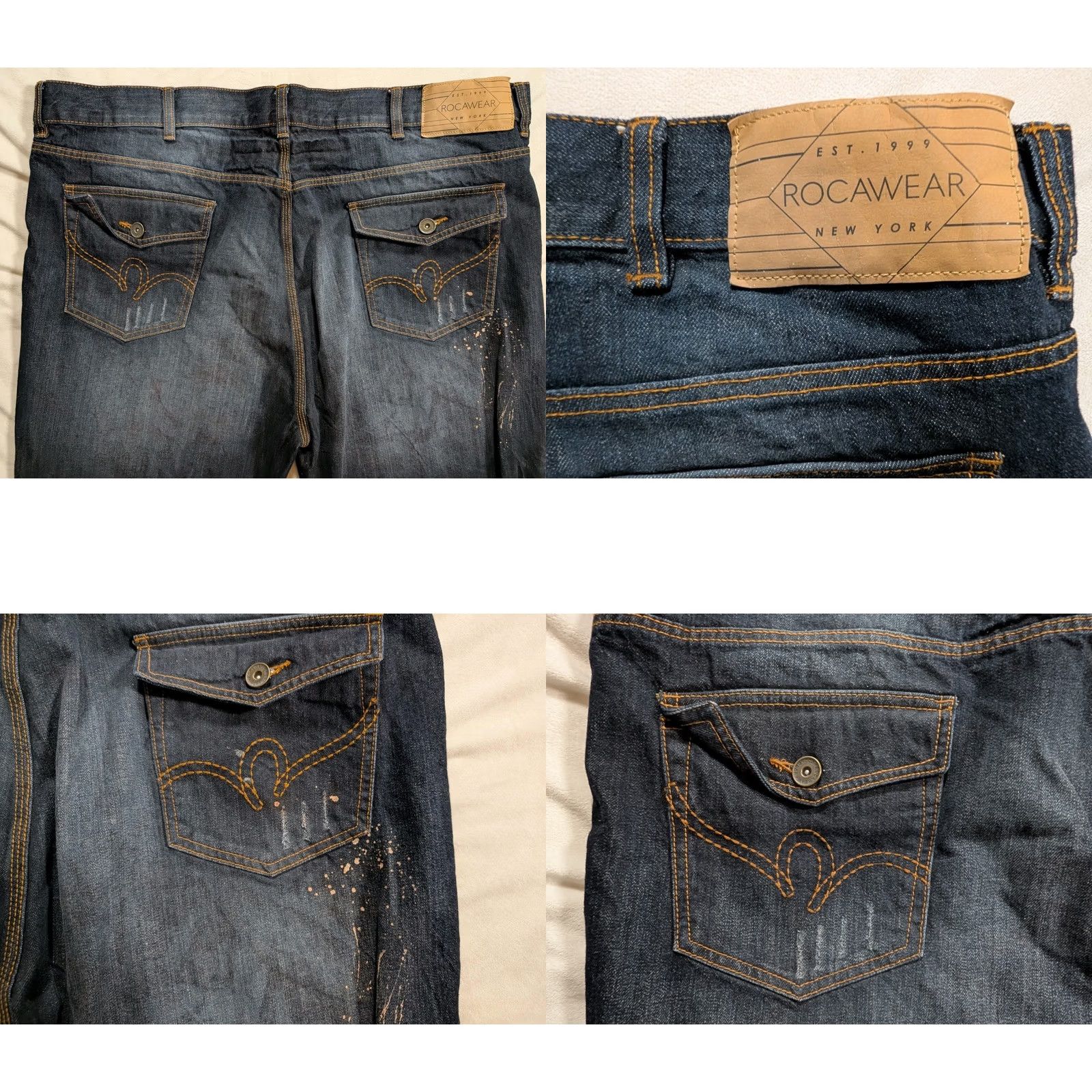 Rocawear VINTAGE Rocawear Jeans Men 48x35 Blue Dark Wash Embroidered Hip Hop 90s VTG Mens Jeans Wide-Leg 48 Inseam 35 in Cotton Denim Size US 32 / EU 48 - 8 Thumbnail