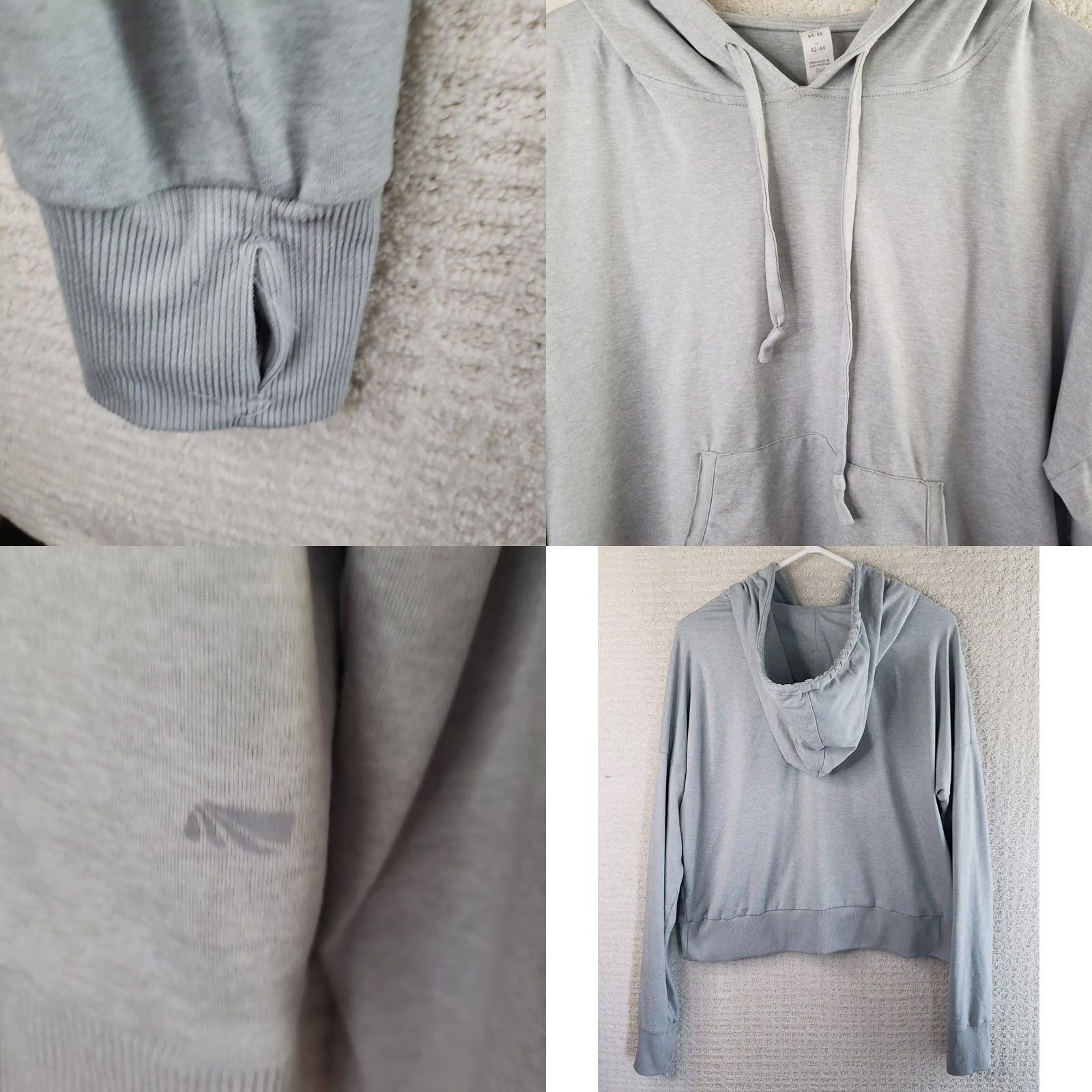 Vintage MARIKA Women's L Gray Lightweight HOODIE Long Sleeve Thumb Hole Kangaroo Pockets Pullover Casual Activewear Womens Size L / US 10 / IT 46 - 8 Thumbnail