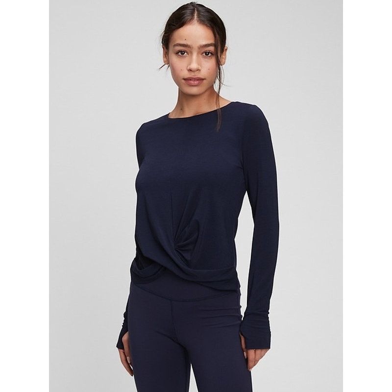 Gap $40 GapFit Breathe Twist Front Long Sleeve Tee Tan- Navy M Size M / US 6-8 / IT 42-44 - 1 Thumbnail