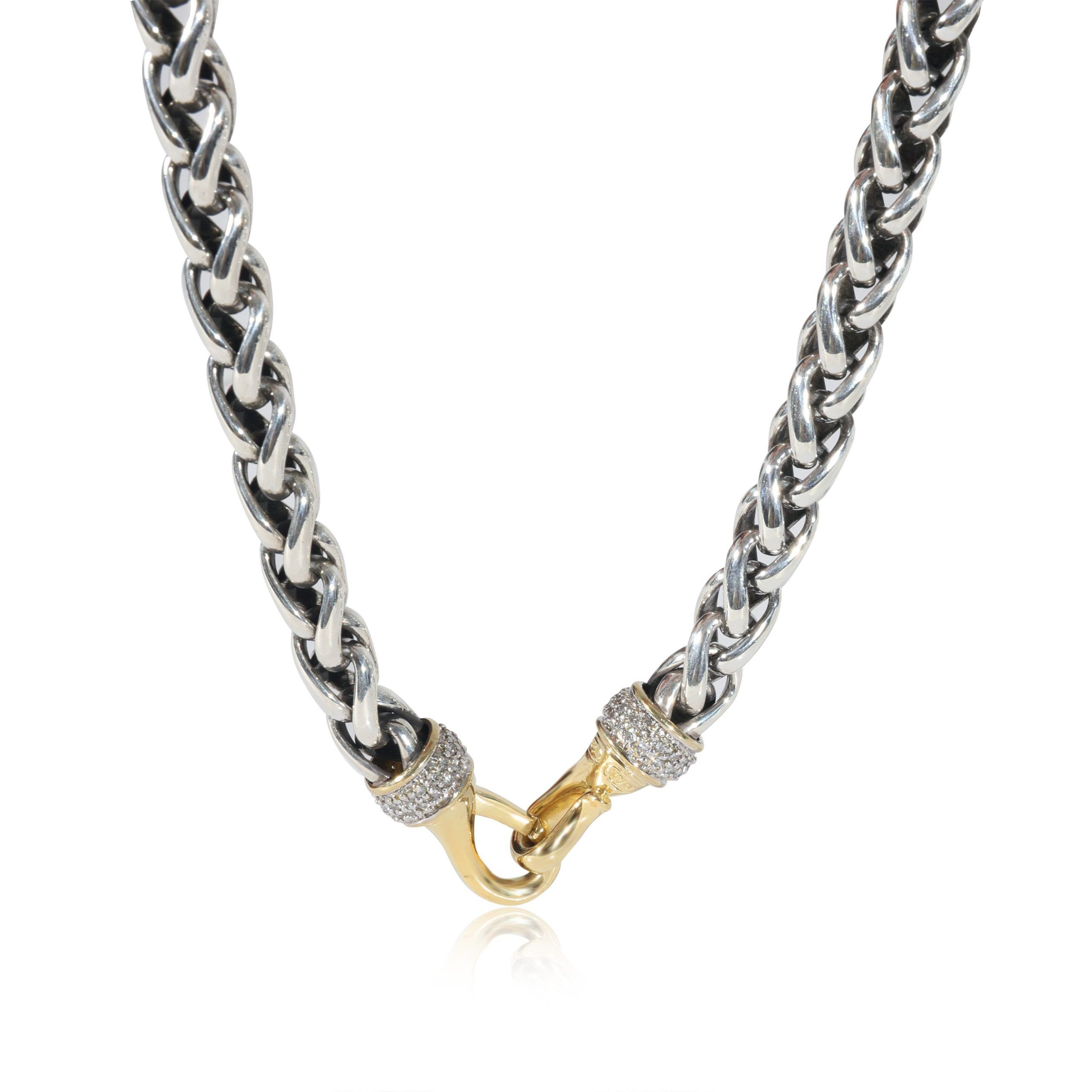 image of David Yurman Wheat Chain Diamond Hook Necklace In 18K Gold & Silver 0.68 Ctw, Women's