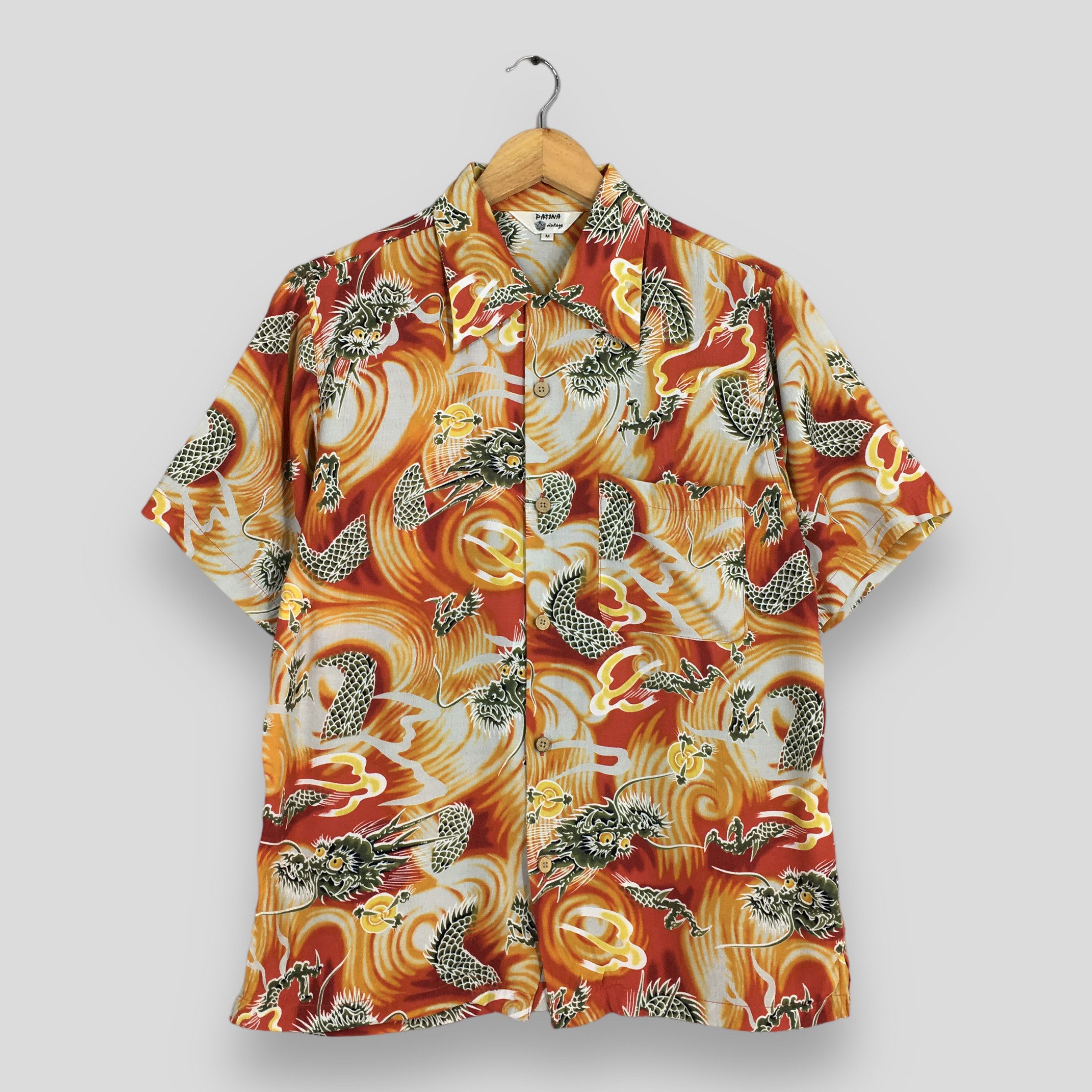 Vintage Vintage 1980s Hawaiian Japanese Dragon Orange Rayon Shirt M Size US M / EU 48-50 / 2 - 1 Thumbnail