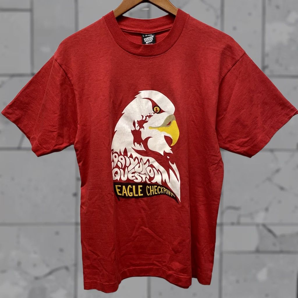 Vintage VTG Screen Stars Best T-Shirt Mens L Red Eagle Checkpoint USA Cotton Blend Shirt Size US L / EU 52-54 / 3 - 1 Thumbnail