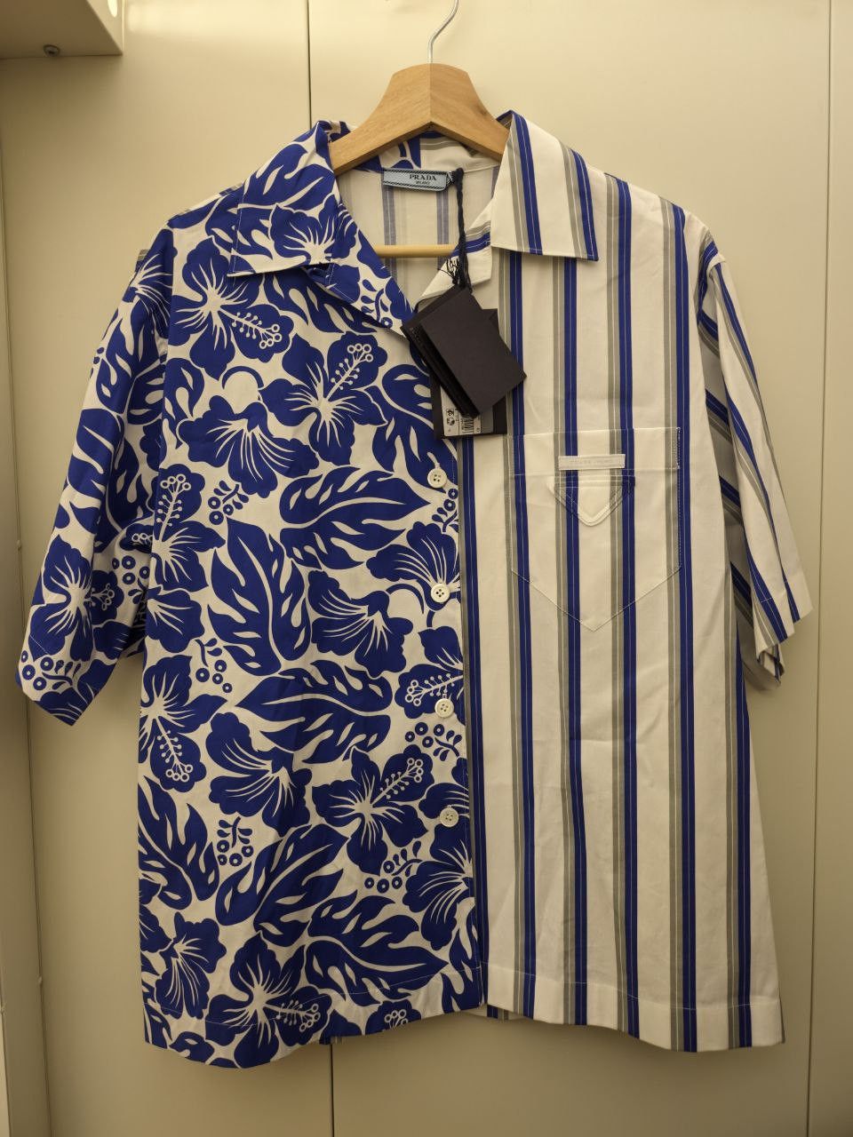 Prada *New* Floral Striped Double Match Split Bowling Shirt Size US M / EU 48-50 / 2 - 1 Thumbnail