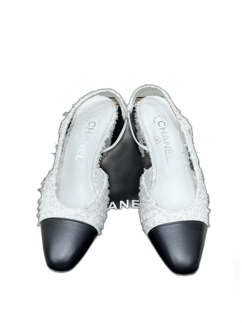 Chanel Black And White Block Heel Shoes Sandals, Women's (Size 6)