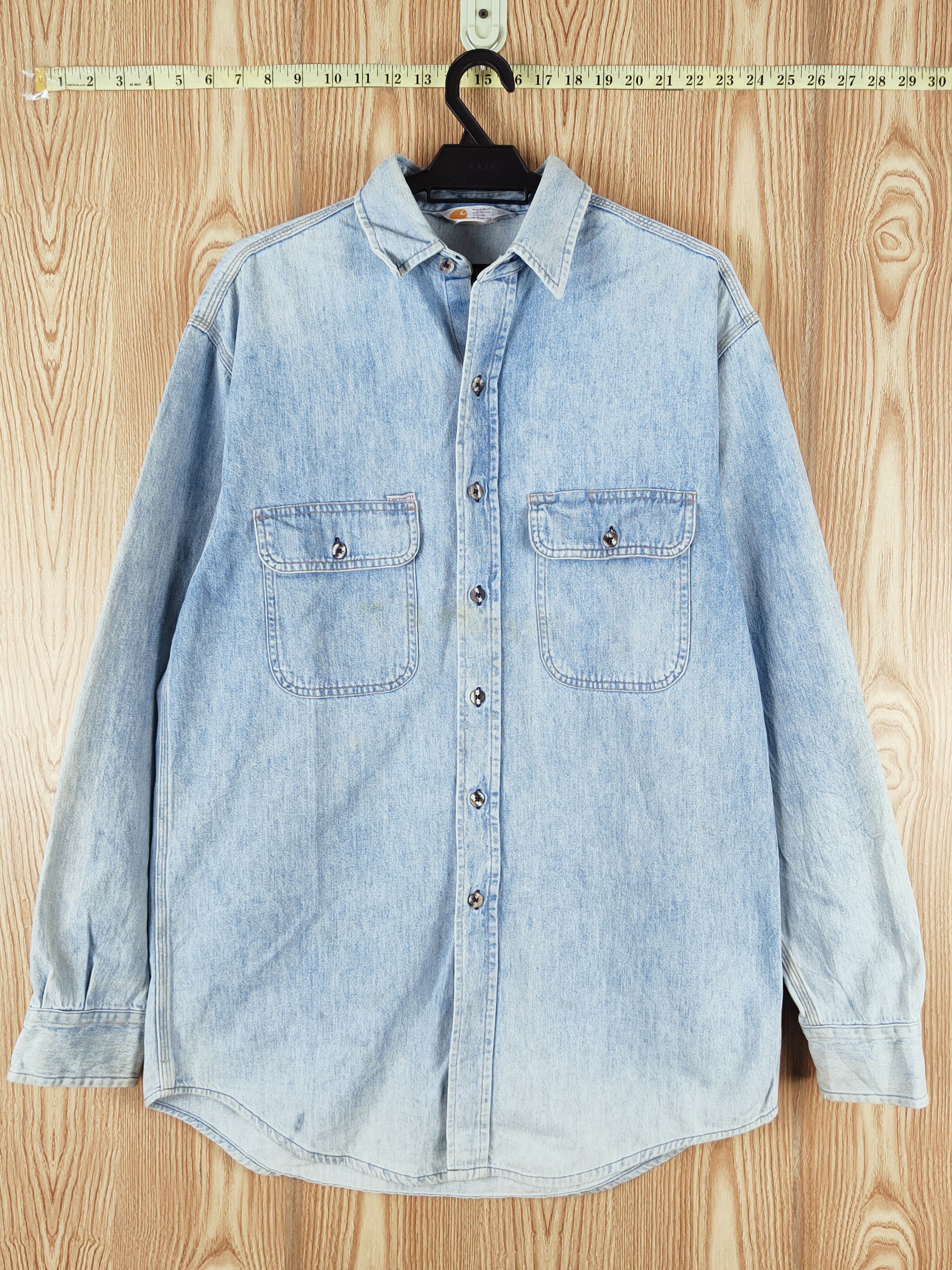Carhartt × Vintage Retro & Cool 💥Carhartt Blue Button Up Denim Shirts Size US L / EU 52-54 / 3 - 1 Thumbnail