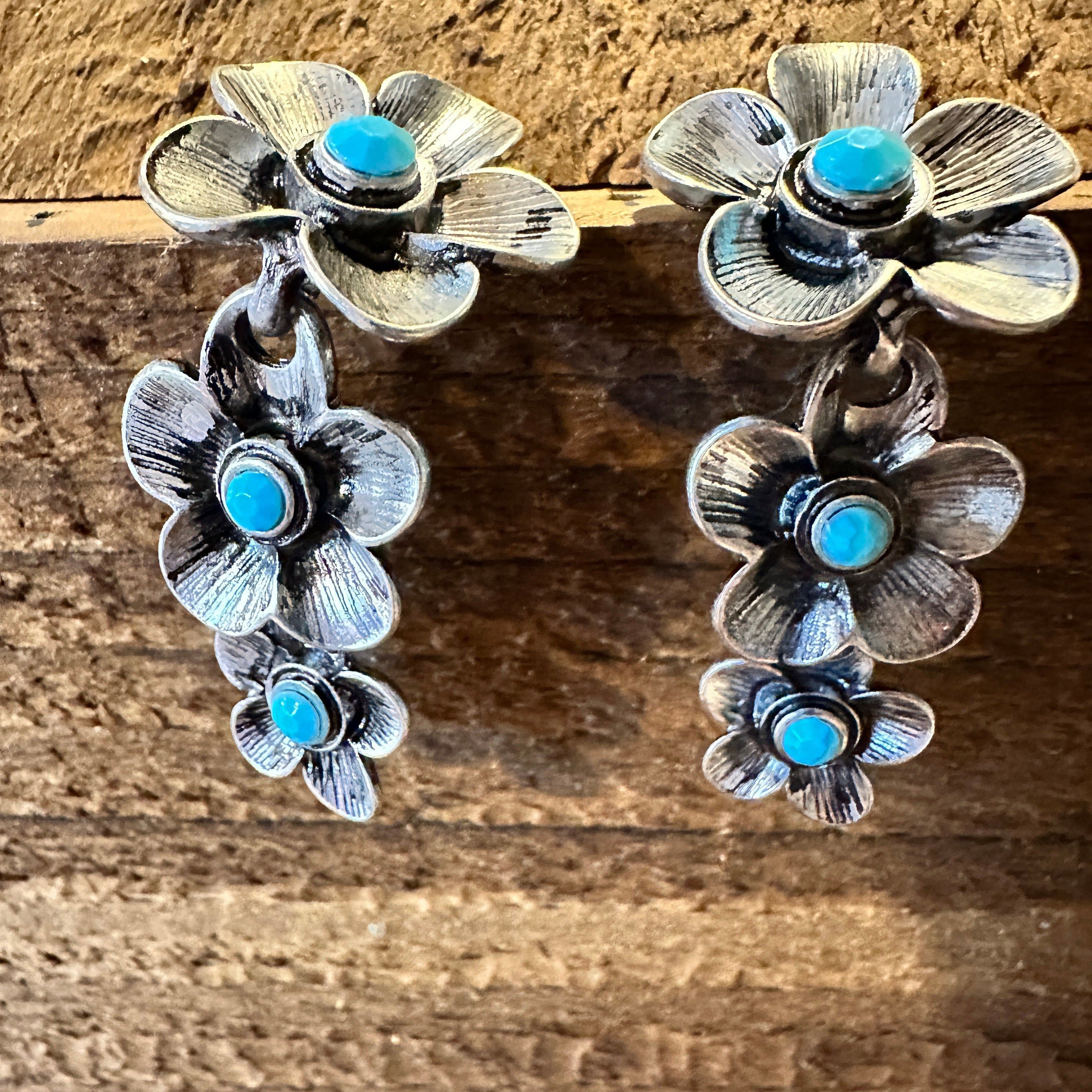 Other Boho Hippie Cowgirl Western Floral Drop Stud Earrings - Turq Size ONE SIZE - 5 Thumbnail