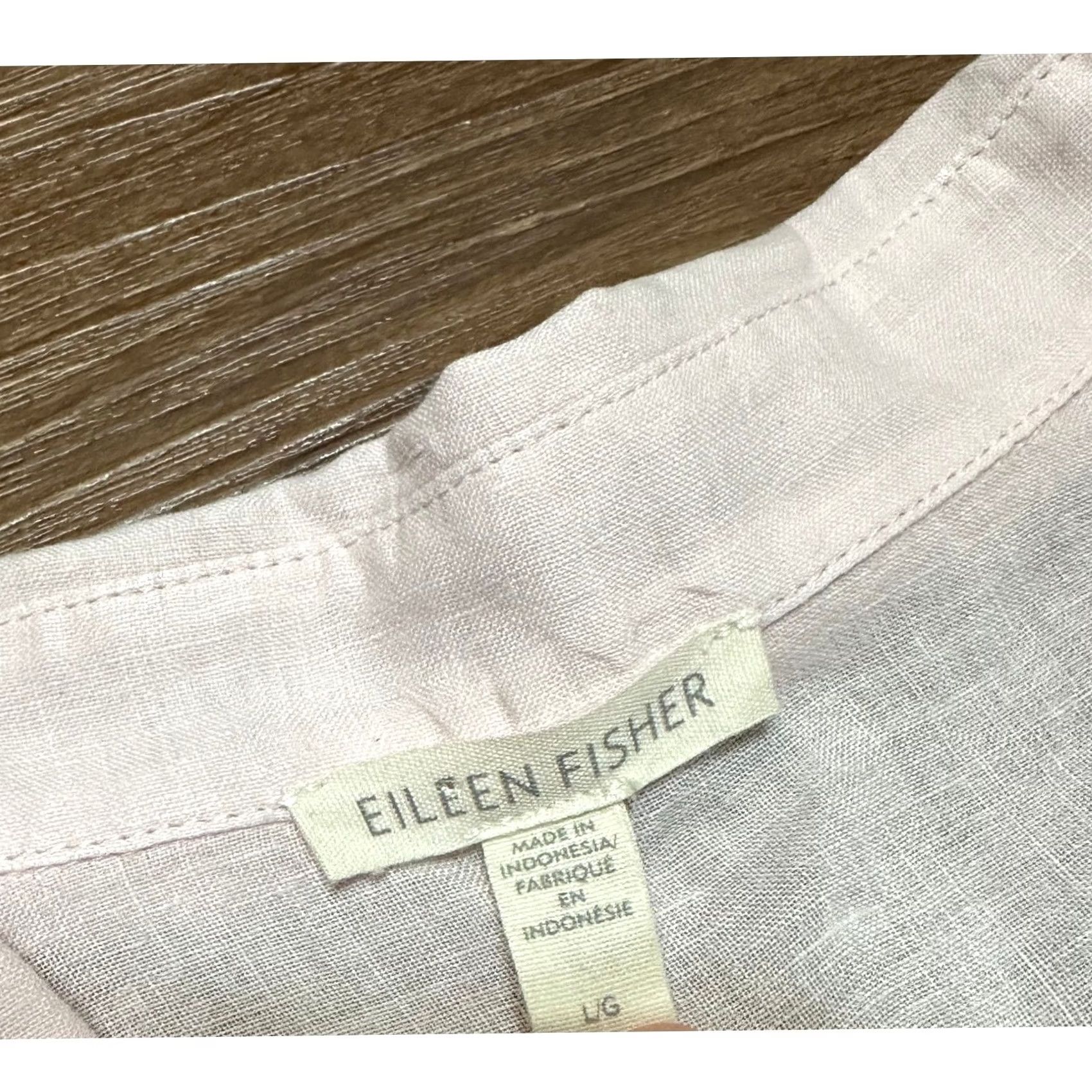 Eileen Fisher Eileen Fisher Pink Organic Linen Crinkle Classic Collar Button Up Shirt Sz L Size L / US 10 / IT 46 - 3 Thumbnail
