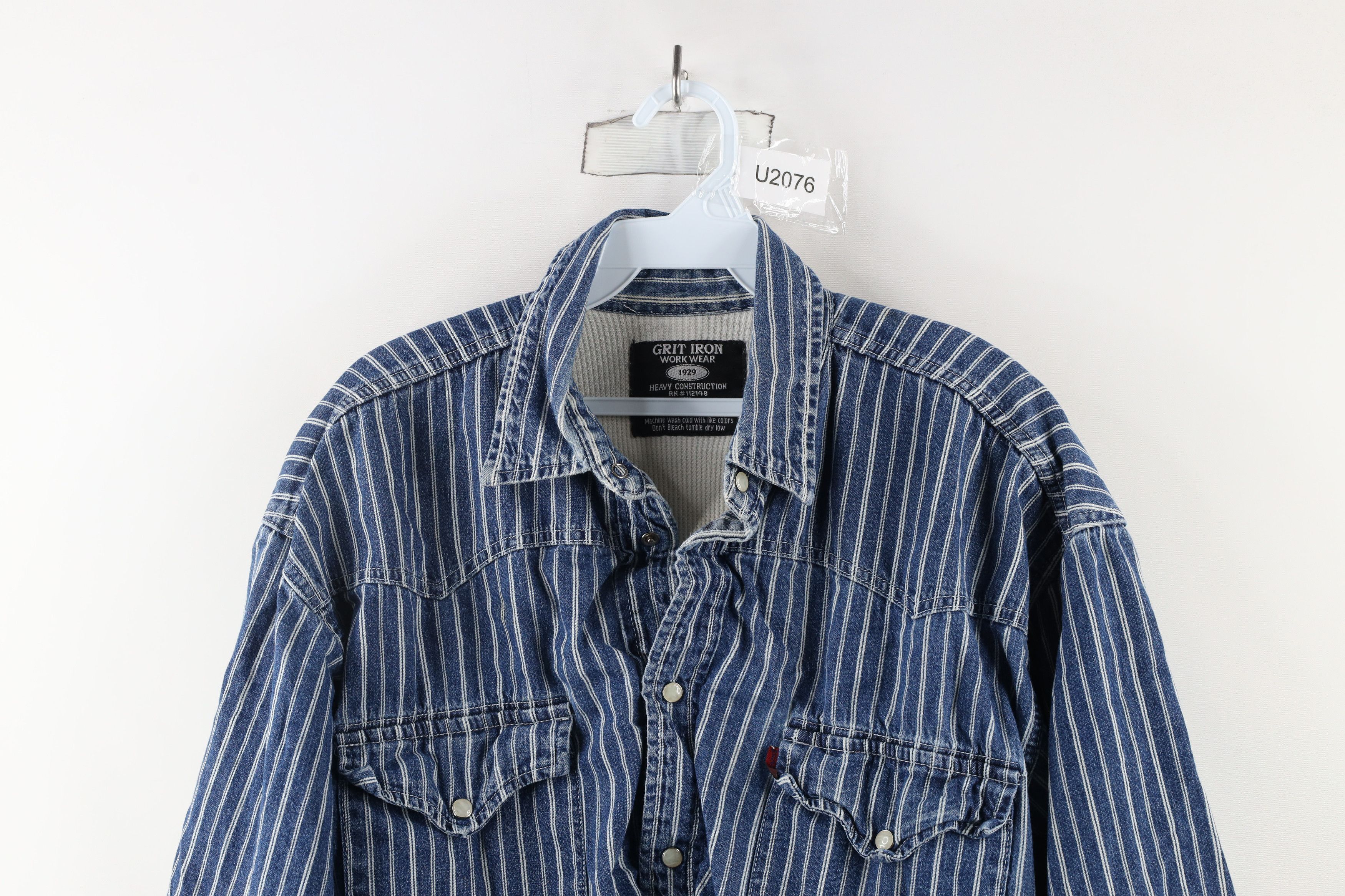 Vintage Vintage Streetwear Striped Denim Thermal Lined Shirt Jacket Size US XL / EU 56 / 4 - 2 Thumbnail
