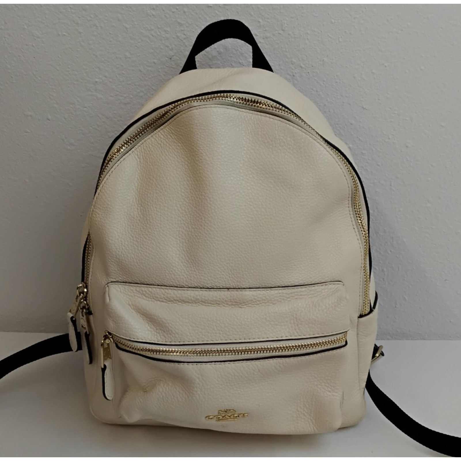 Coach Coach Charlie Mini Backpack Cream Pebbled Leather Black Trim Size ONE SIZE - 4 Thumbnail