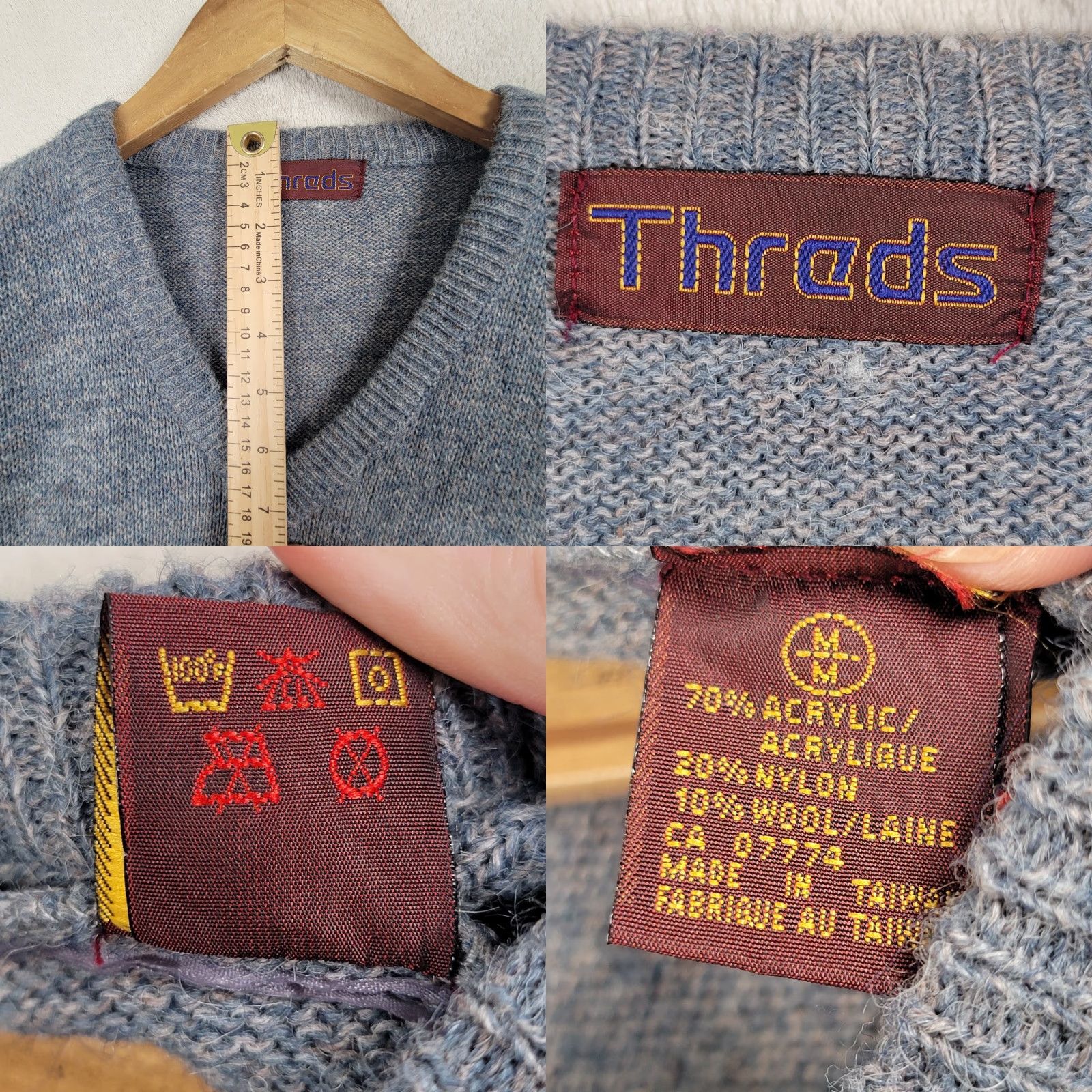 Vintage VINTAGE Threds Sweater Cardigan V-Neck Argyle Diamond Pattern Men M Blue Gray 90s Preppy Classic All Seasons Size US M / EU 48-50 / 2 - 9 Thumbnail