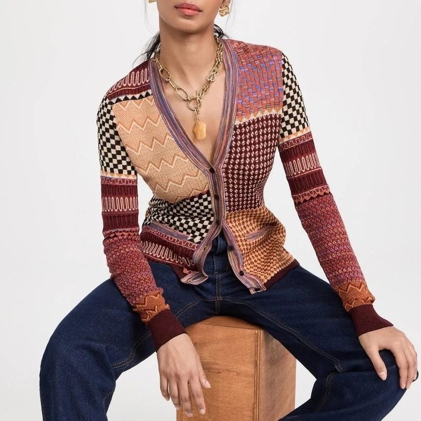 Ulla Johnson Medina Patchwork Cardigan orange size P XS