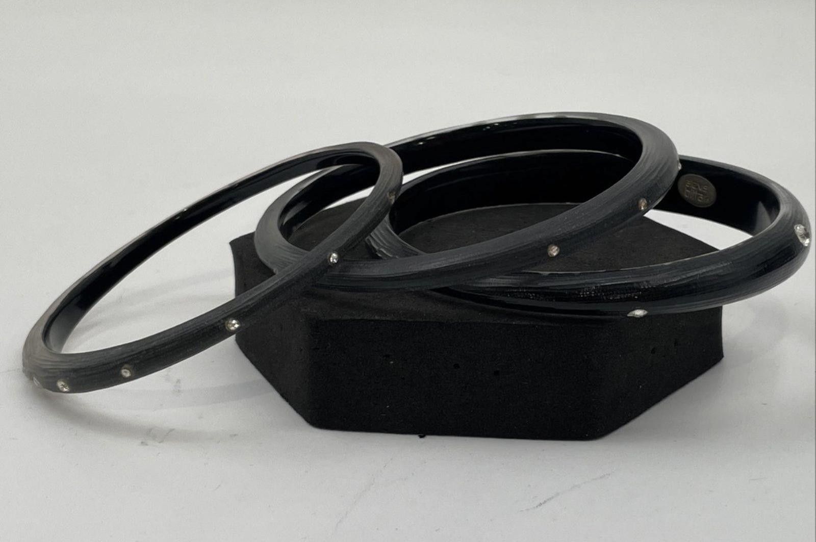 Other 3 Alexis Bittar Smokey Gray Black Lucite Bangles W Crystal Size ONE SIZE - 4 Thumbnail
