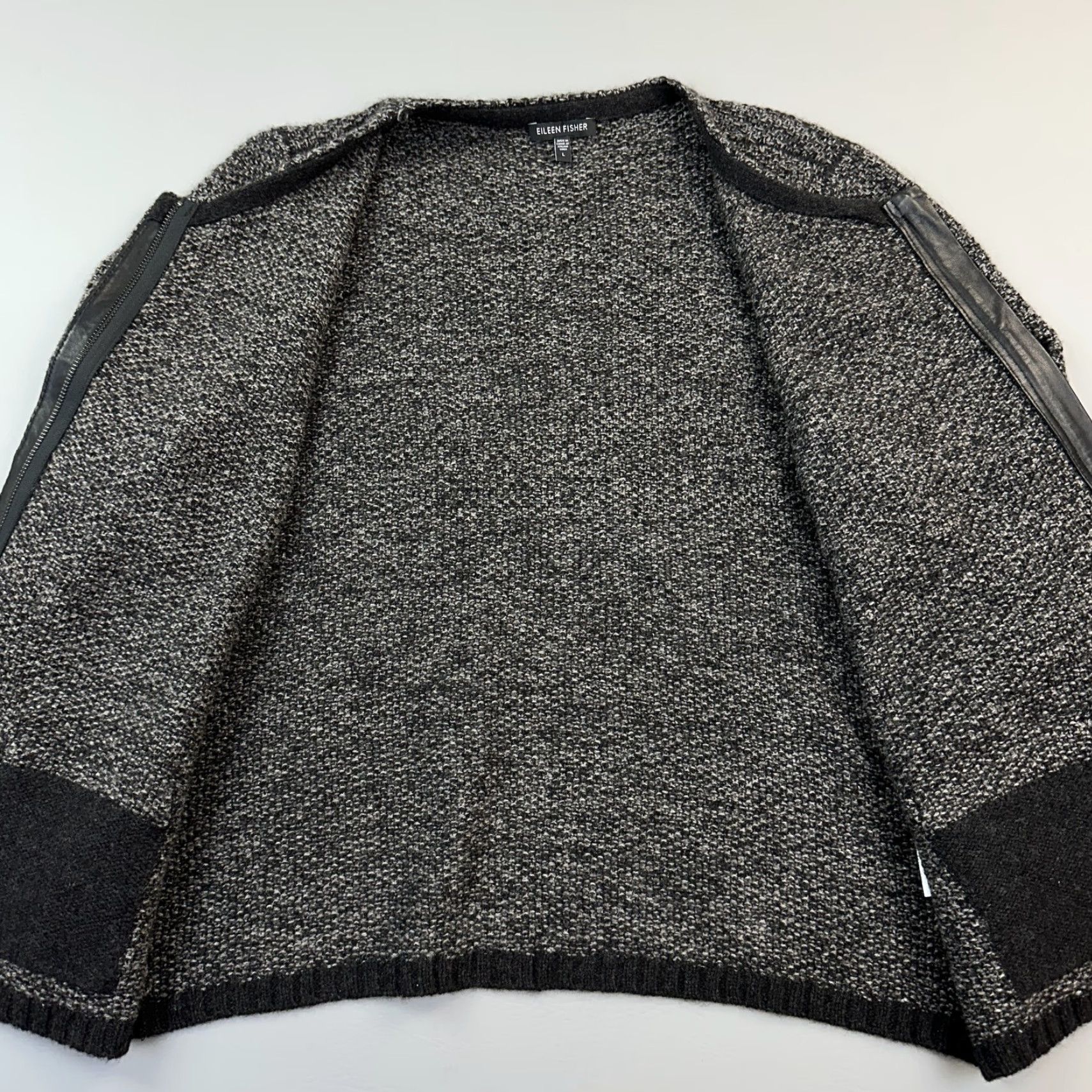 Eileen Fisher Eileen Fisher Sweater Womens Large Wool Yak Leather Trim Textured Knit Cardigan Size L / US 10 / IT 46 - 4 Thumbnail