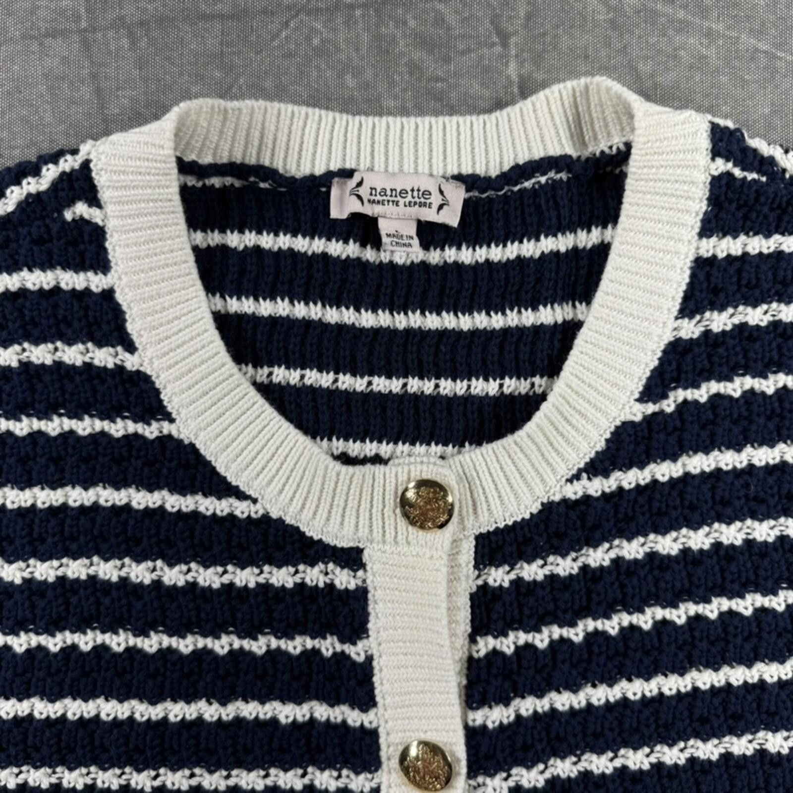 Other Nanette Lepore Shirt Women's L Blue Striped 100% Cotton Knit Size L / US 10 / IT 46 - 2 Thumbnail