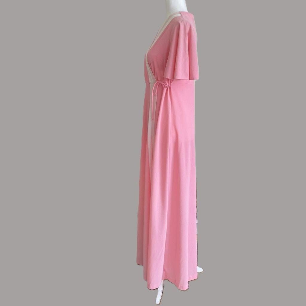 Vintage 60s MCM Pink White Flutter Sleeve Hostess Wrap Dress M Size M / US 6-8 / IT 42-44 - 5 Thumbnail