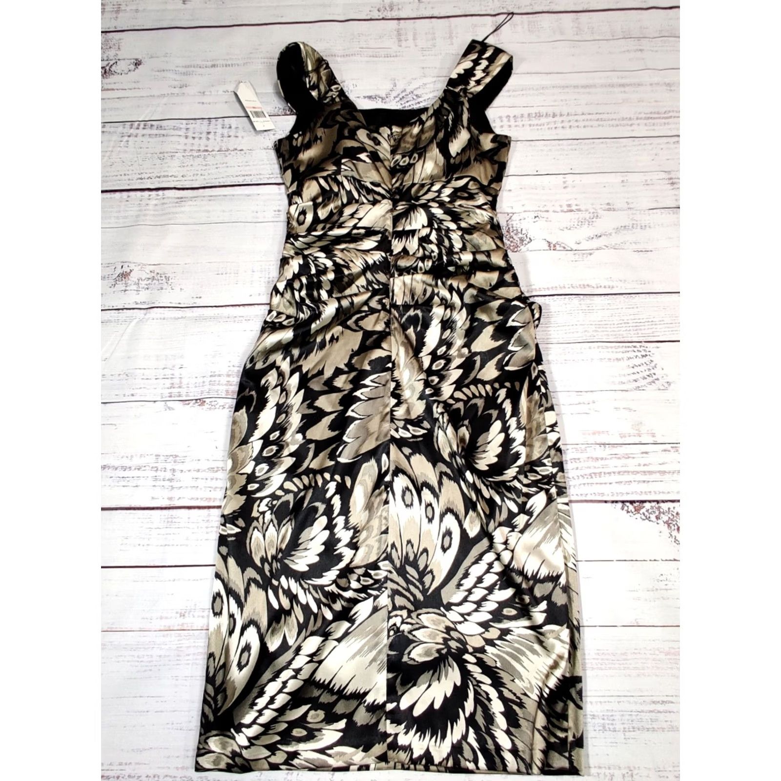 Vintage London Style Nights Womens Tank Dress Sleeve No Sleeves Black Champagne Knee Length 10 Sheath Size L / US 10 / IT 46 - 5 Thumbnail