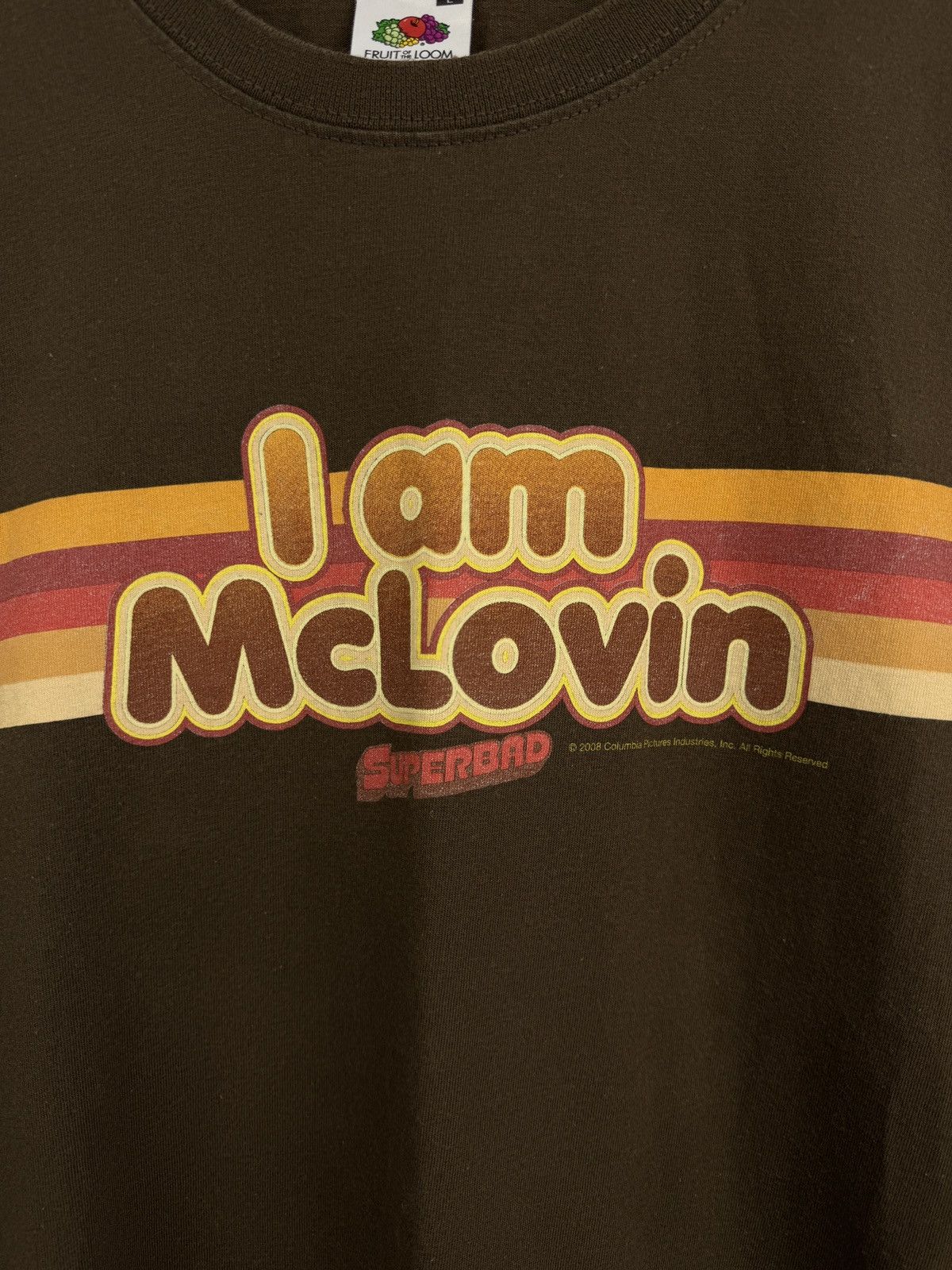 Fruit Of The Loom Vintage 2008 I Am McLovin Superbad Brown T-Shirt rare retro Size US L / EU 52-54 / 3 - 4 Thumbnail