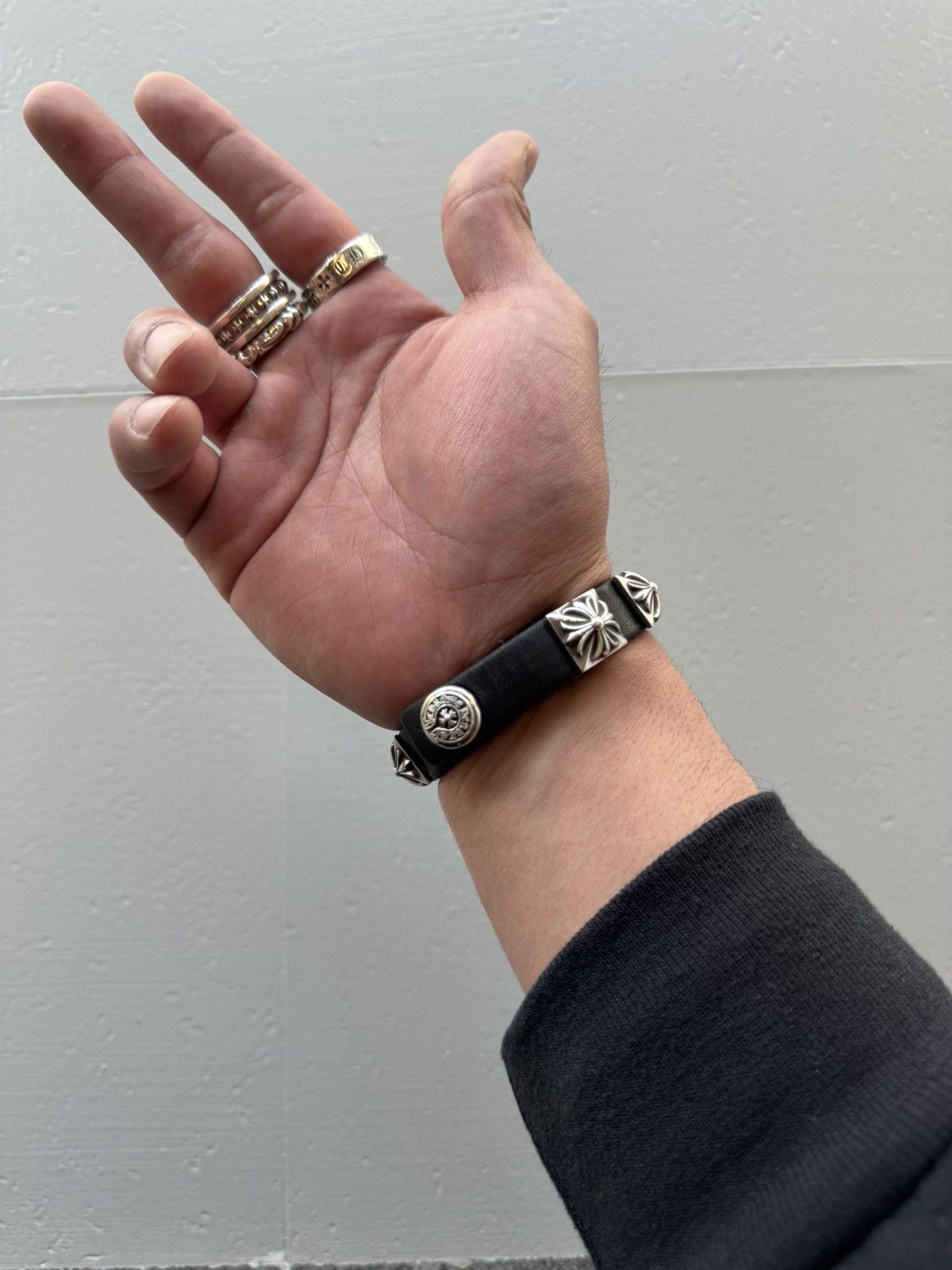 Chrome Hearts Chrome Hearts silver plus leather bracelet Size ONE SIZE - 2 Thumbnail