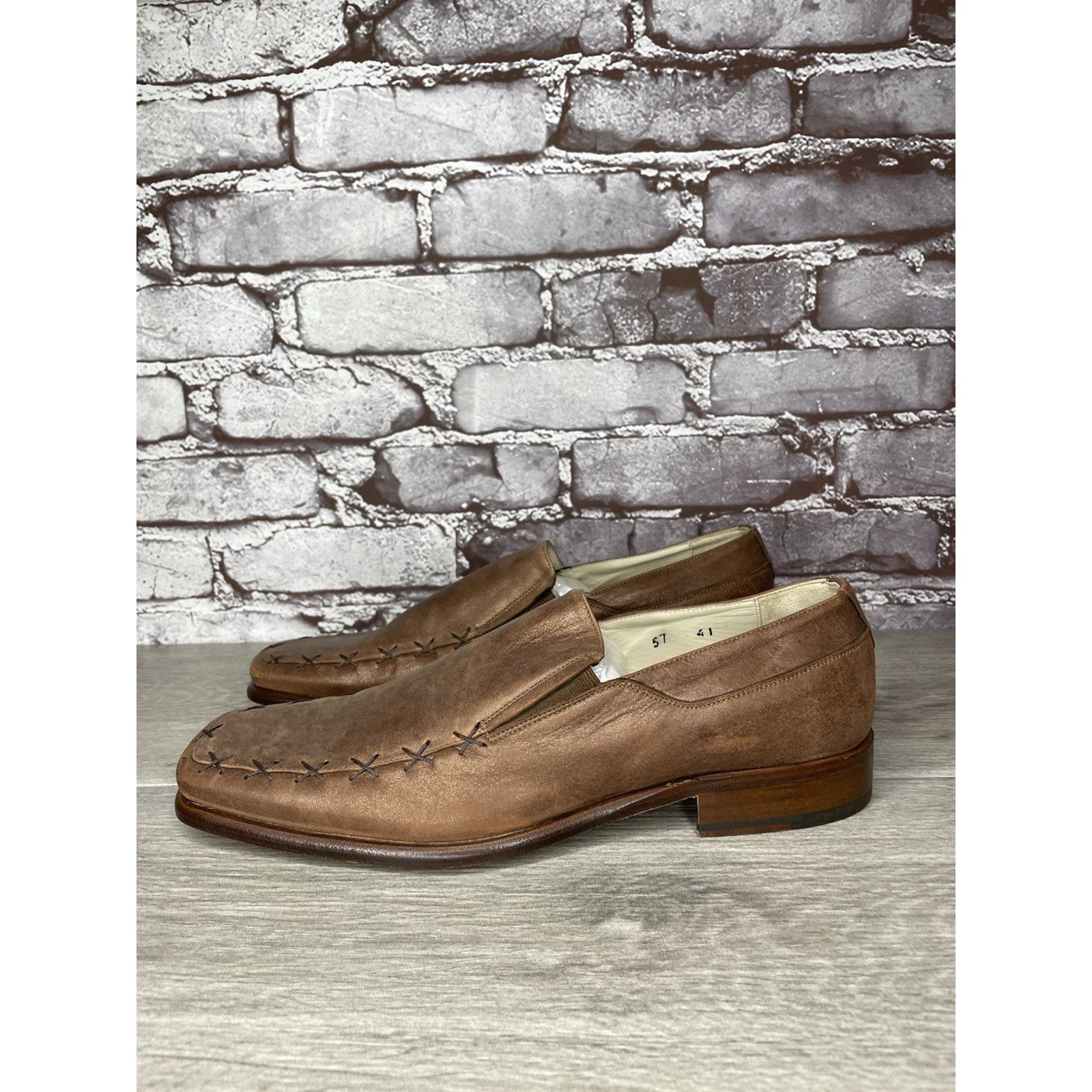 Other Marco Delli Brown Leather Shimmer Square Toe Loafers Dress S Size US 8 / EU 41 - 14 Thumbnail