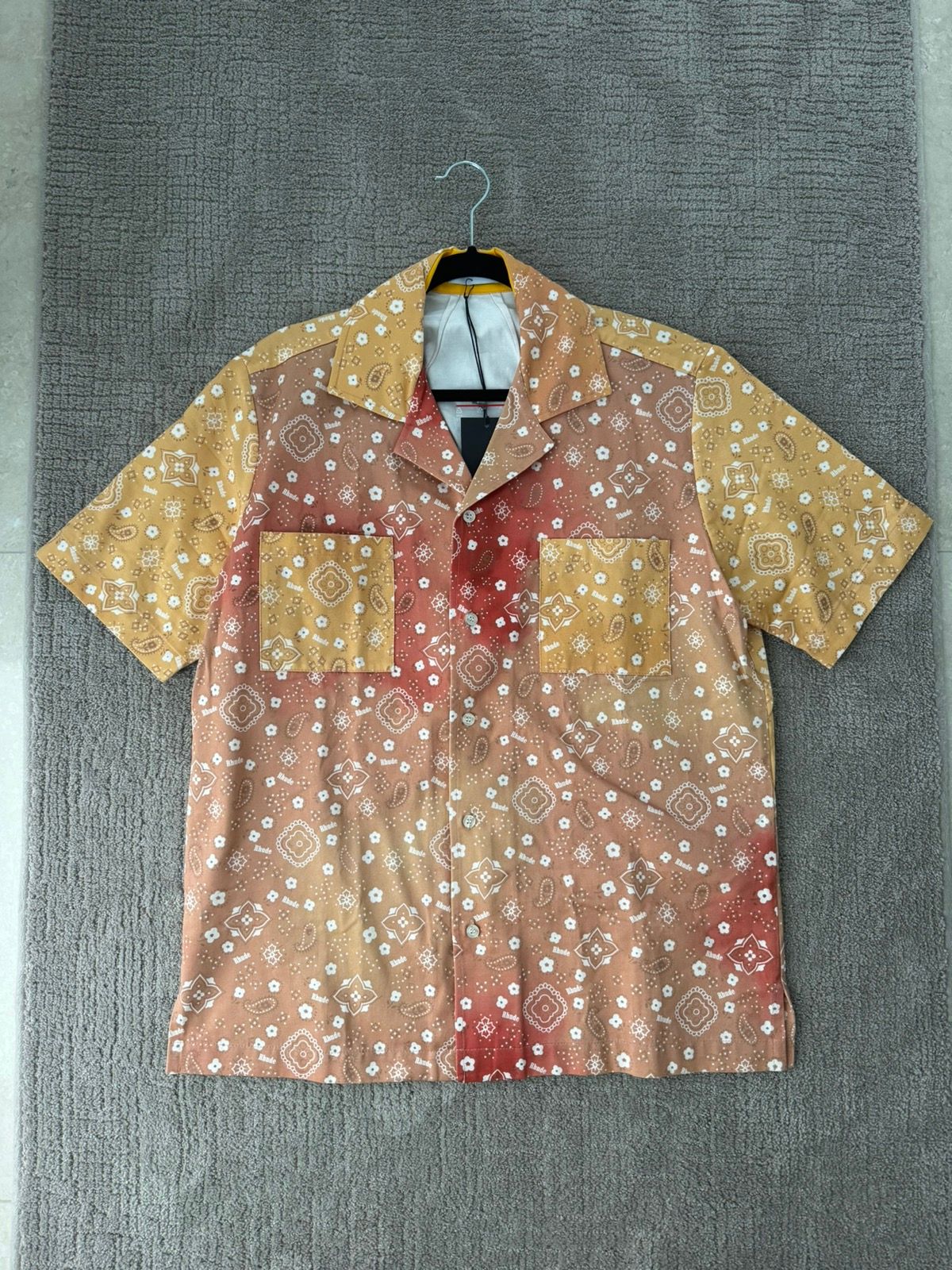 Pre-owned Rhude Bandana Print S/s Button Down Shirt Nwt In Red/yellow