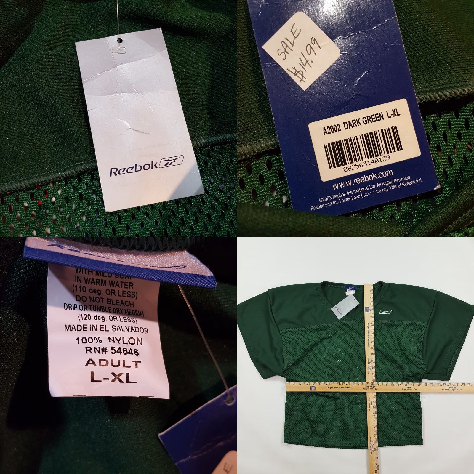Reebok VINTAGE Reebok Green Football Jersey T-Shirt Men XL Warmup Dark Green Y2K Short Sleeve V-Neck Graphic Print 90s Retro Sports Casual Mens Size US XL / EU 56 / 4 - 8 Thumbnail