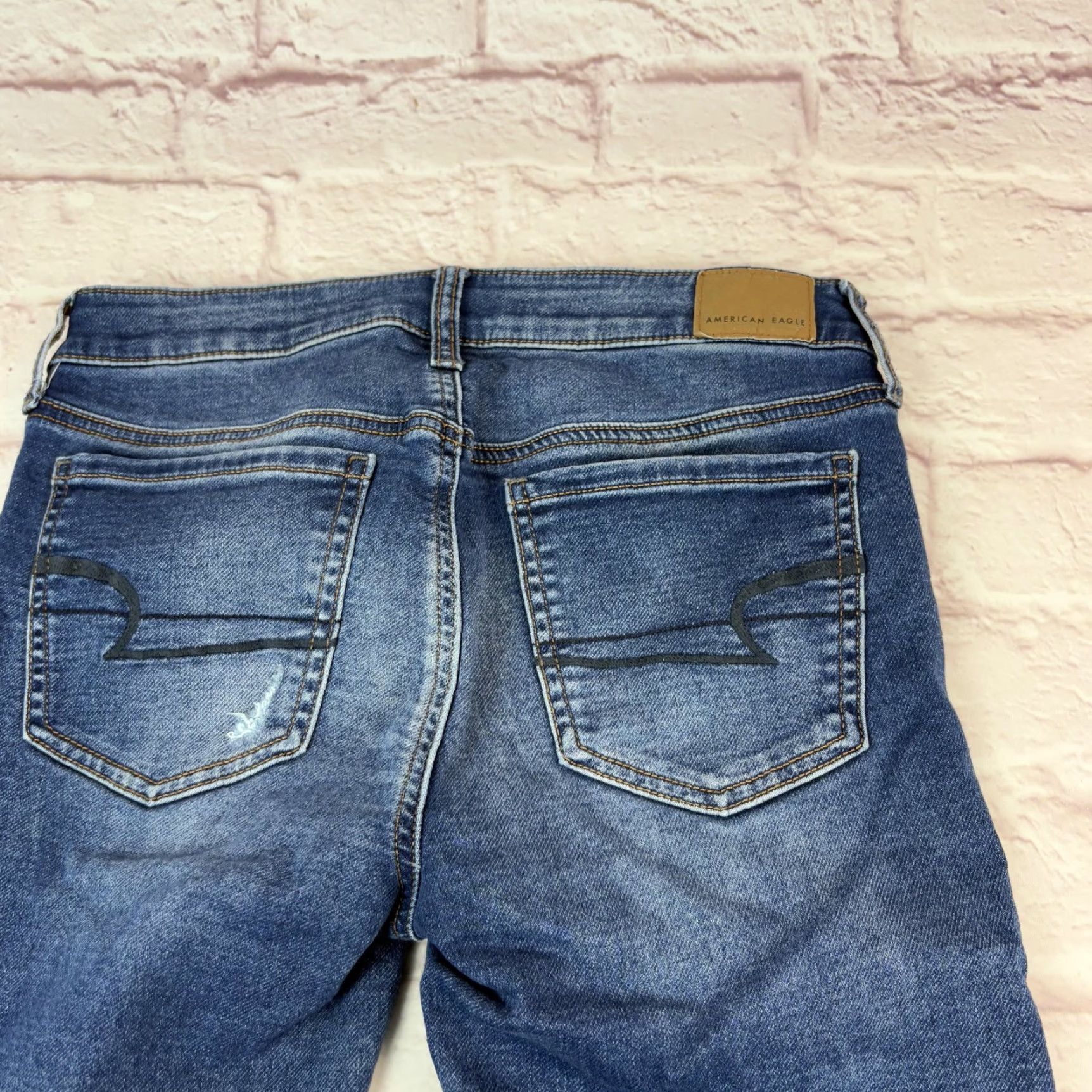 American Eagle Outfitters American Eagle Jeans Womens 6 Short Blue Super Stretch Jegging Distressed Size 28" / US 6 / IT 42 - 3 Thumbnail