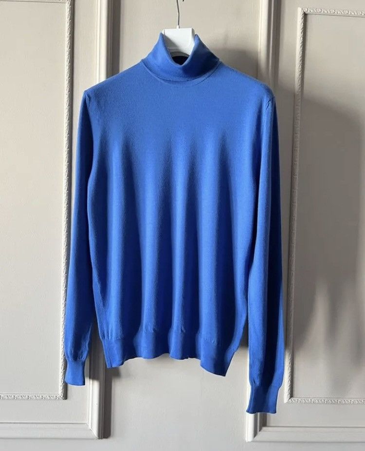 image of Hermes Laine Wool Cozy Light Blue Turtleneck Sweater Jumper, Men's (Size XL)