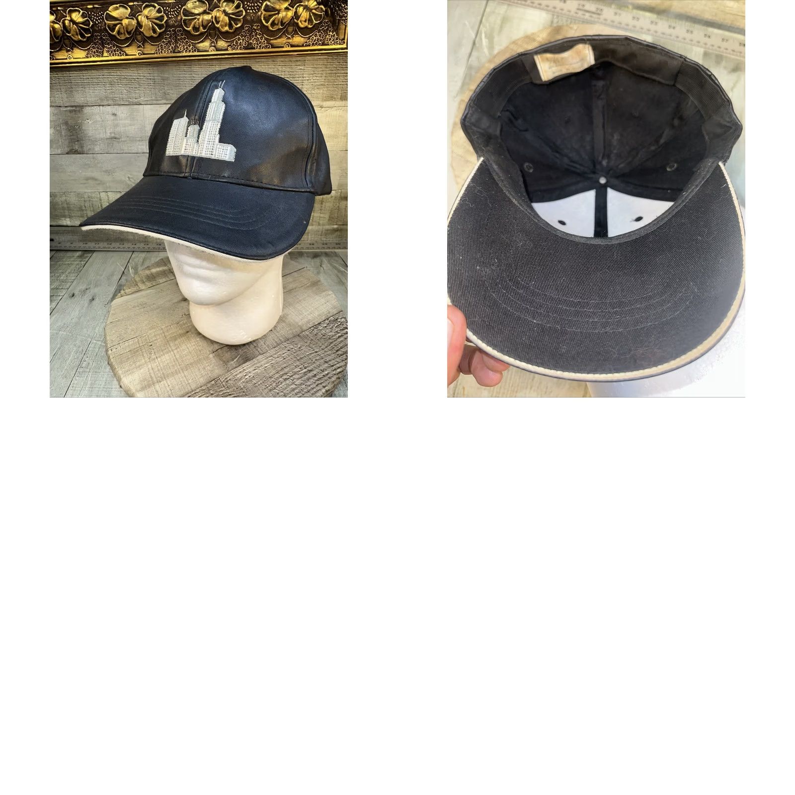 Vintage VINTAGE Unbranded Baseball Cap L Unisex Adults Black Faux Leather Adjustable Chicago Skyline Emboidered City 6 Panel Hat Size ONE SIZE - 8 Thumbnail