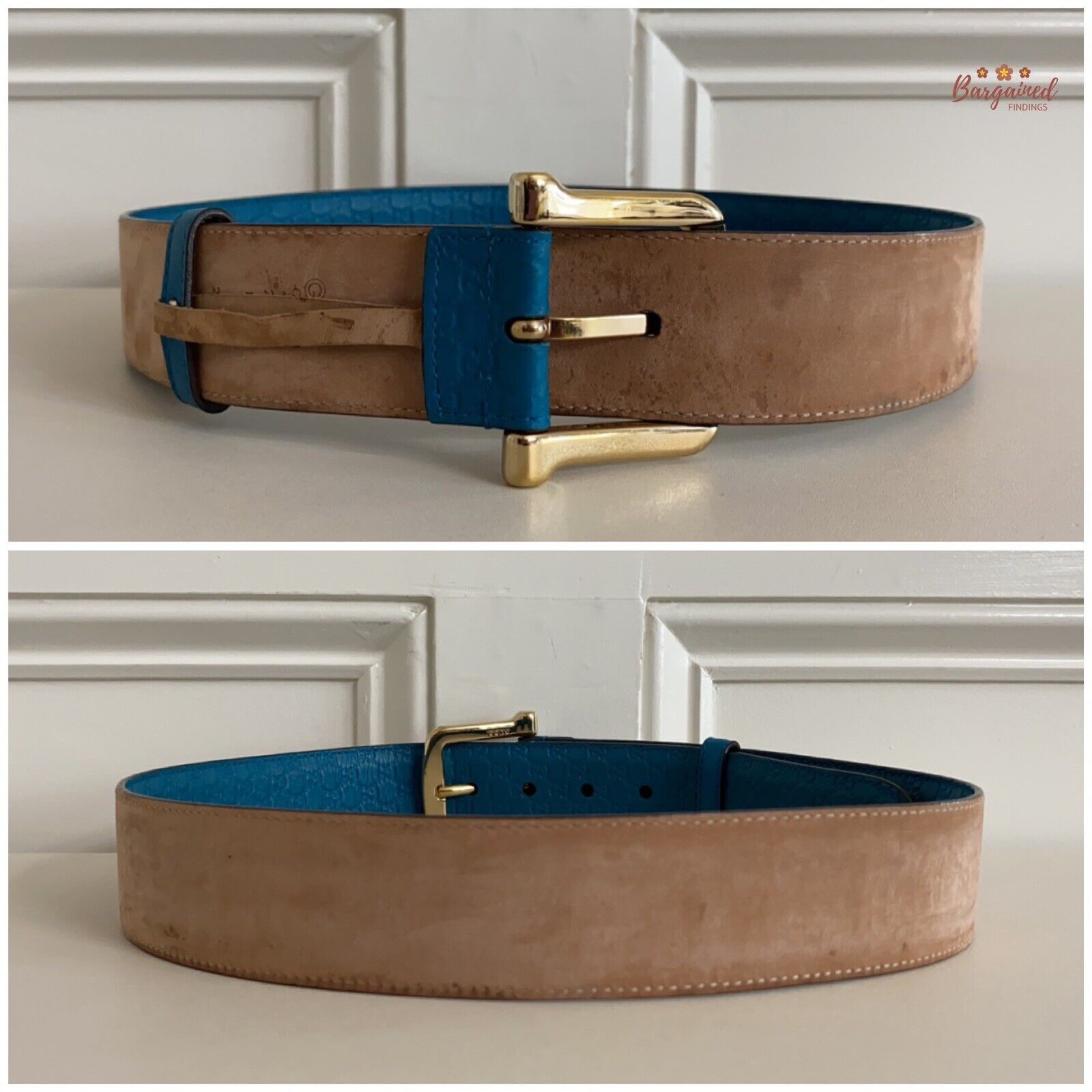 Gucci GUCCI Teal Blue Microguccissima Leather Gold Buckle Belt Size 28 - 7 Thumbnail