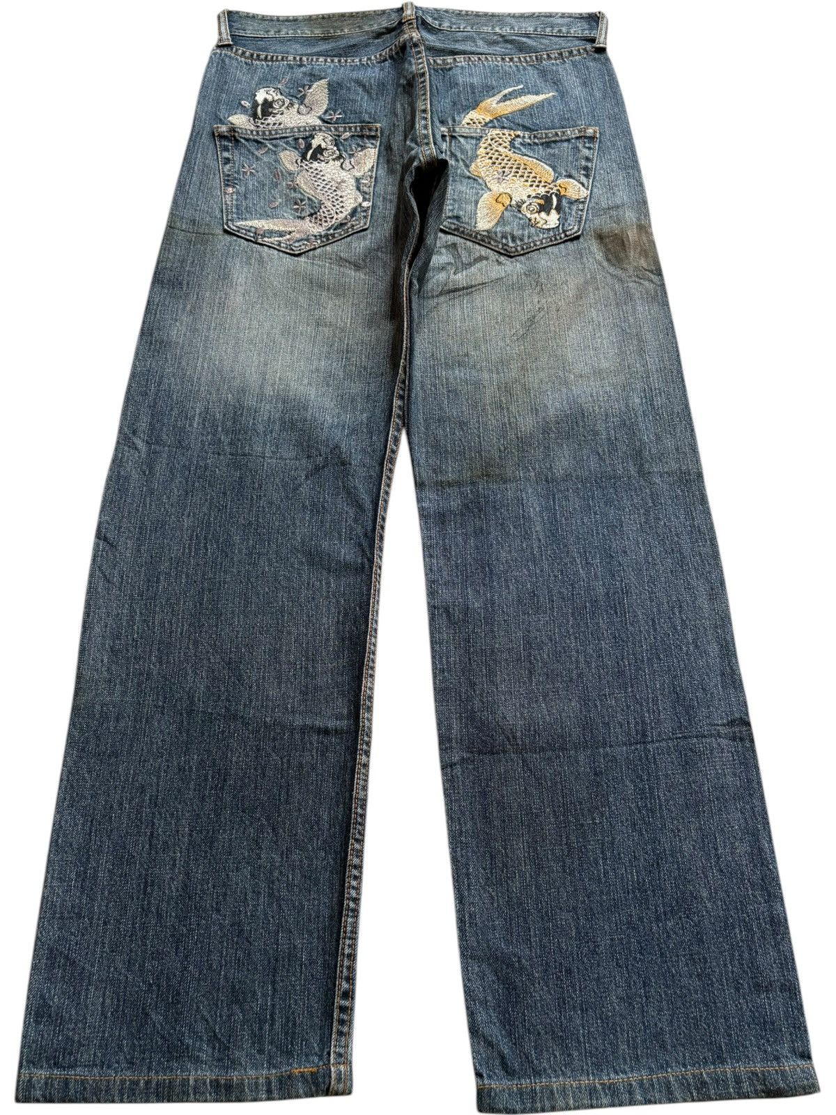 Japanese Brand Vintage Japanese Brand Sugoi Koi Fish Embroidered Baggy Jean Size US 32 / EU 48 - 2 Thumbnail