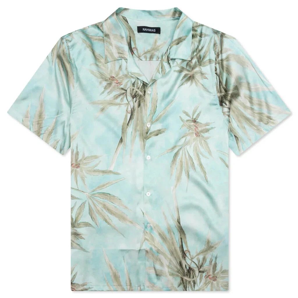 Nahmias Nahmias Men Hemp Leaves Silk Short Sleeve Button Down Shirt Size US M / EU 48-50 / 2 - 1 Thumbnail