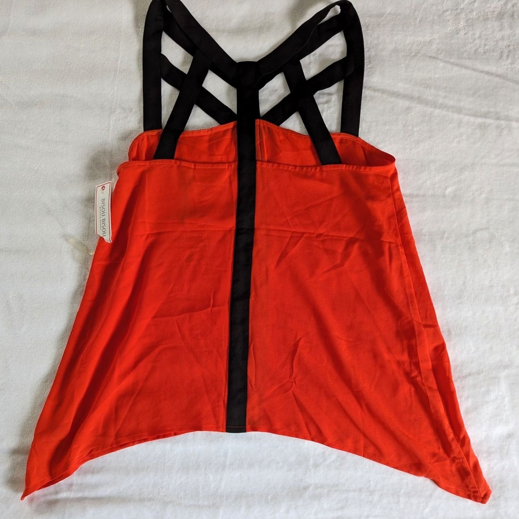 Vintage Bisou Bisou Red Orange Black Strappy Lattice Tank Women's S Size S / US 4 / IT 40 - 2 Thumbnail