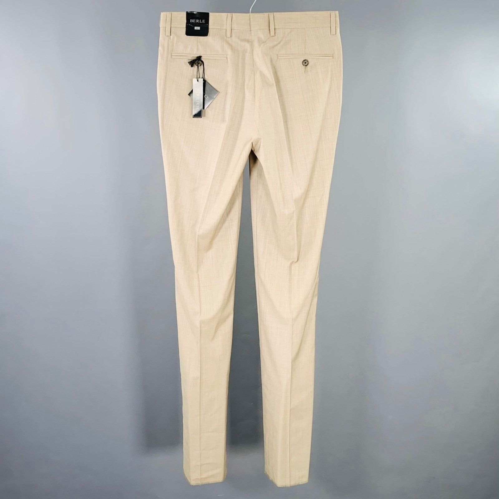Berle BERLE Size 33 Taupe Woven Wool Blend Flat Front Casual Pants Size US 33 - 2 Thumbnail