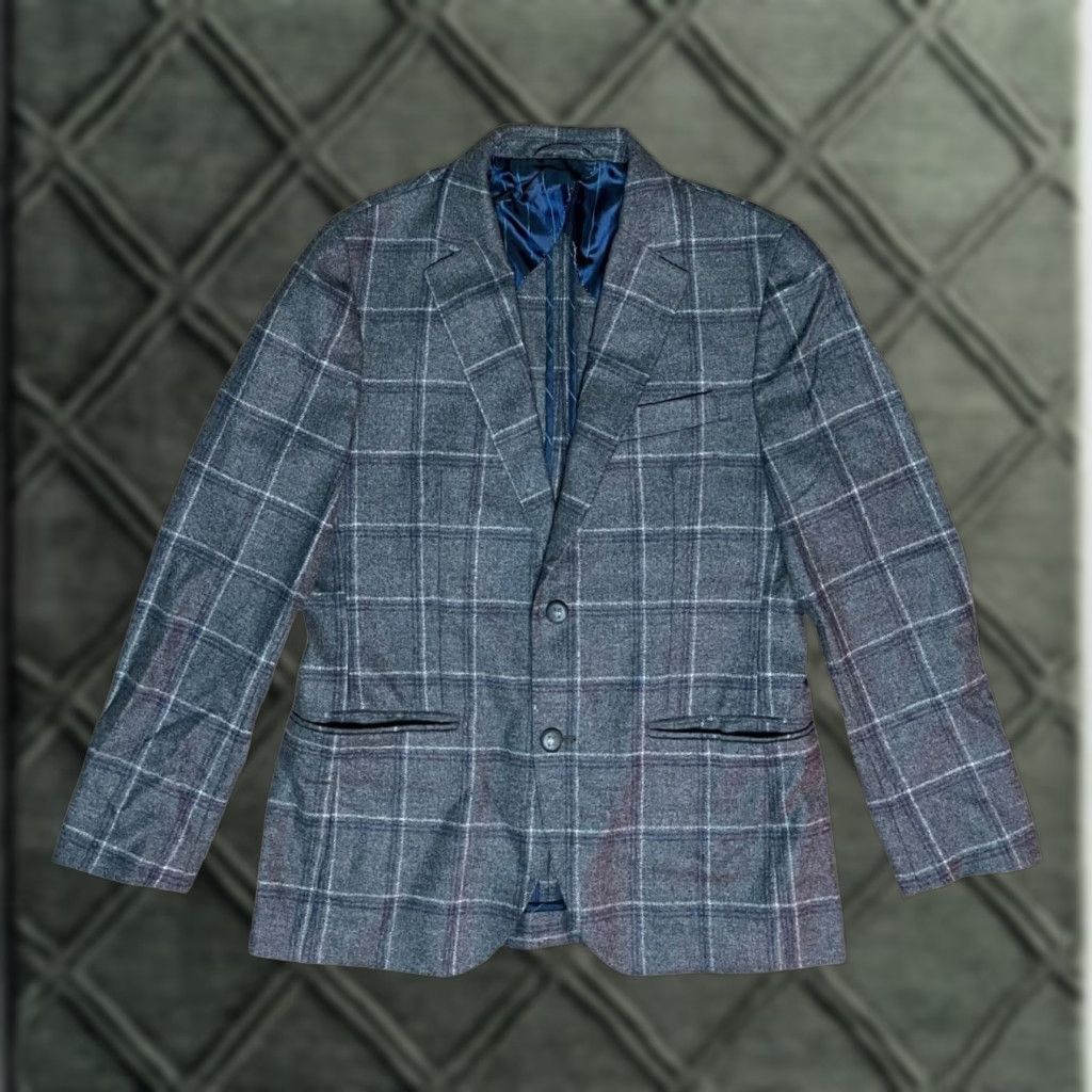 Hackett London Slim Fit Blazer 38 Regular Gray Check Wool Jacket Mens