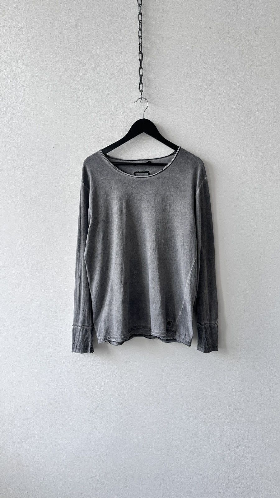 tigha Tigha Grey Acid Washed Longsleeve Cotton Top Raw Hem Grunge Size US L / EU 52-54 / 3 - 2 Thumbnail