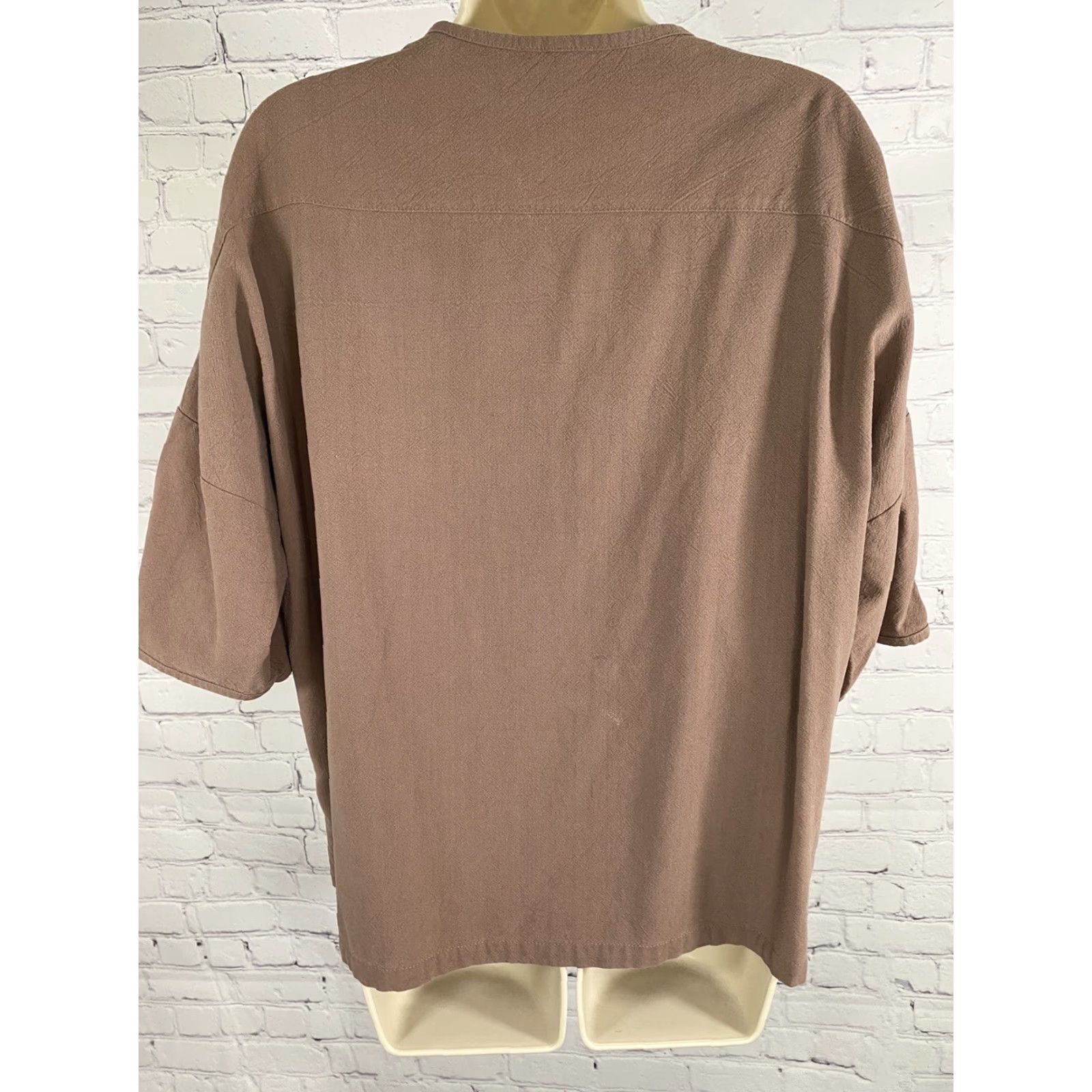 Vintage Ecupper Brown Short Sleeve Button-Up Pockets M Medium Shirt Women Regular Size 32" / US 10 / IT 46 - 4 Thumbnail