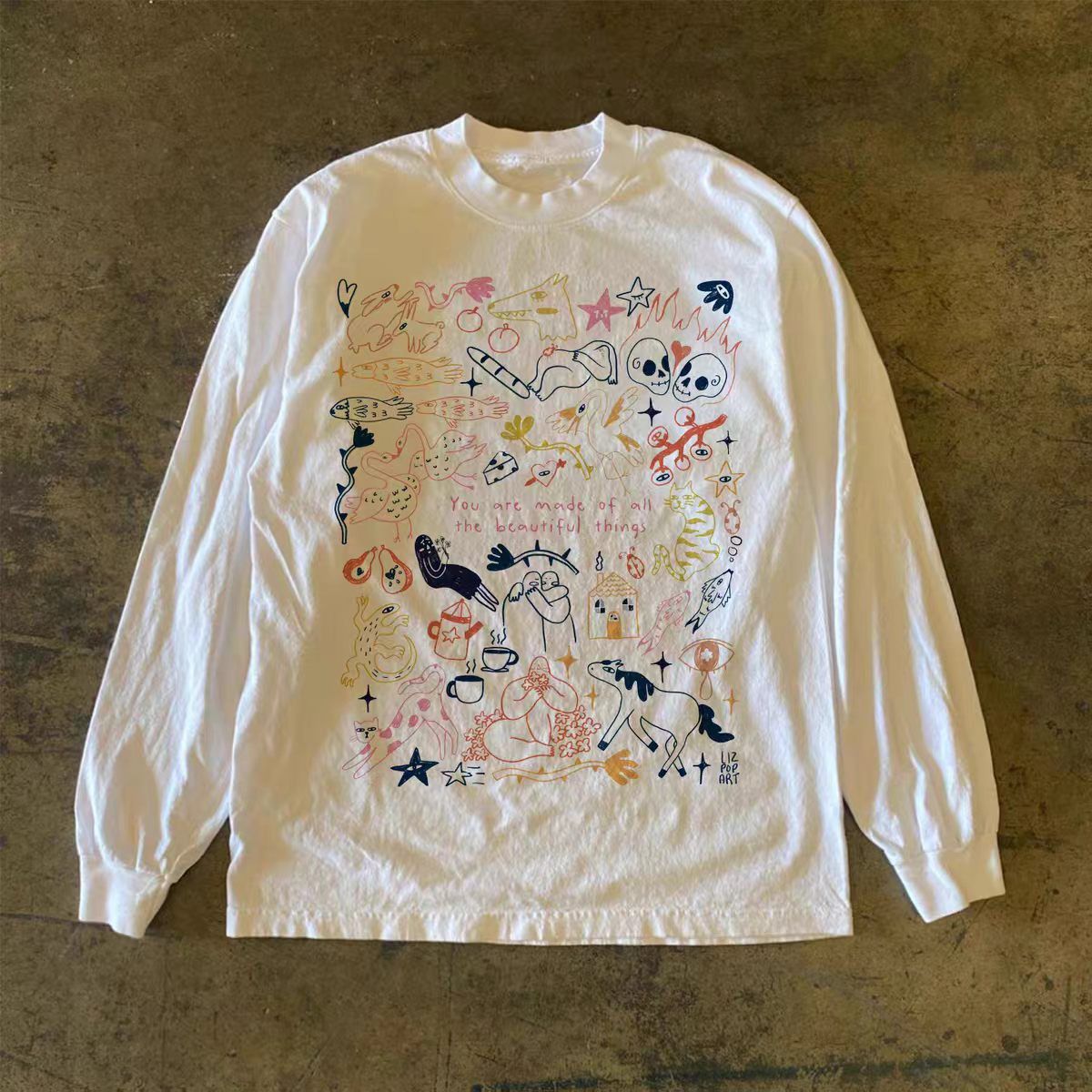 Vintage White washed retro graffiti print long-sleeved t-shirt Size US M / EU 48-50 / 2 - 1 Thumbnail