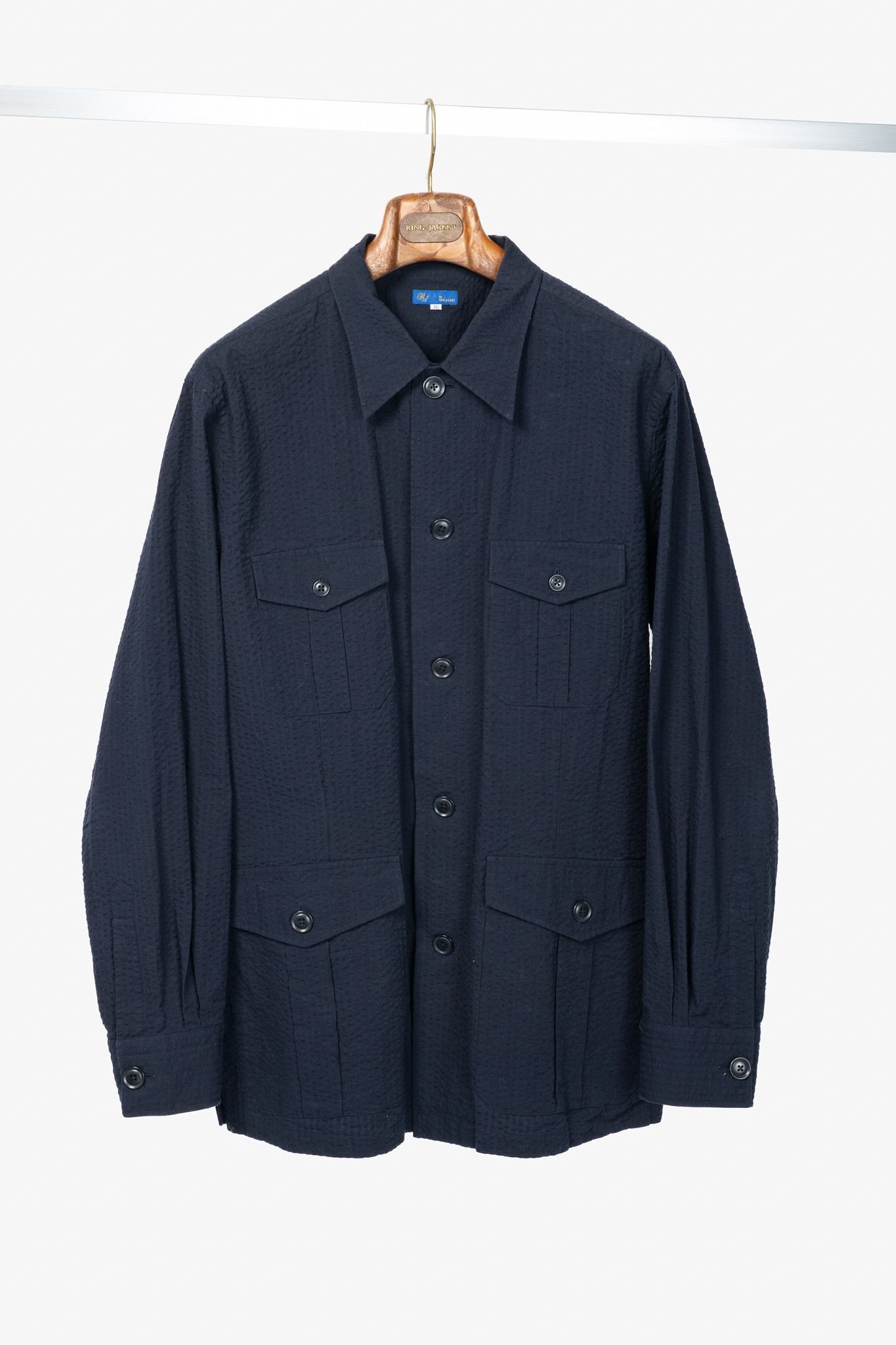 Ring Jacket RJ By Ring Jacket Navy Cotton Seersucker Utility Jacket Size US XL / EU 56 / 4 - 1 Thumbnail